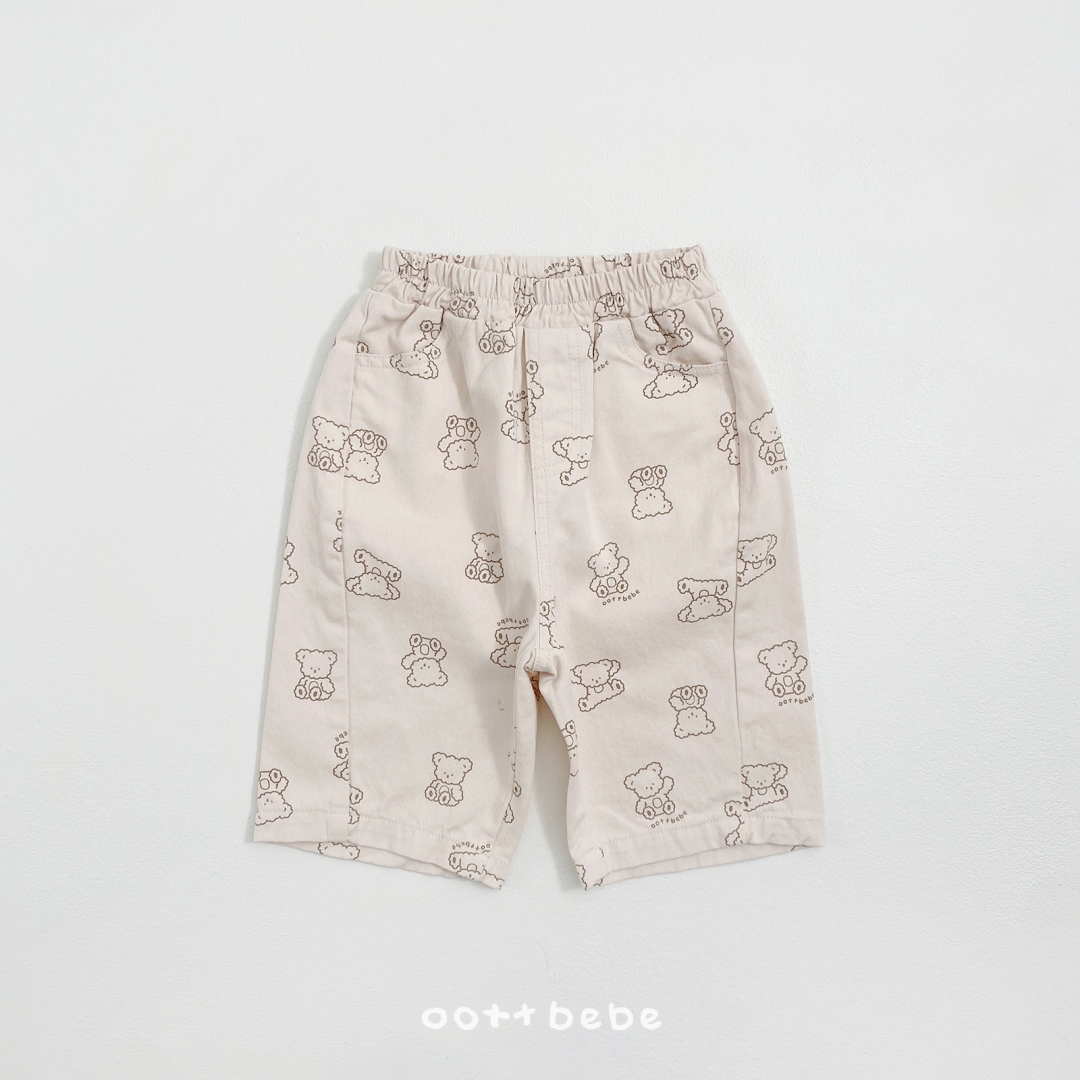 🌸預訂 韓國直送🌸🇰🇷OOTTBEBE兩色小熊滿印斜紋布牛仔褲