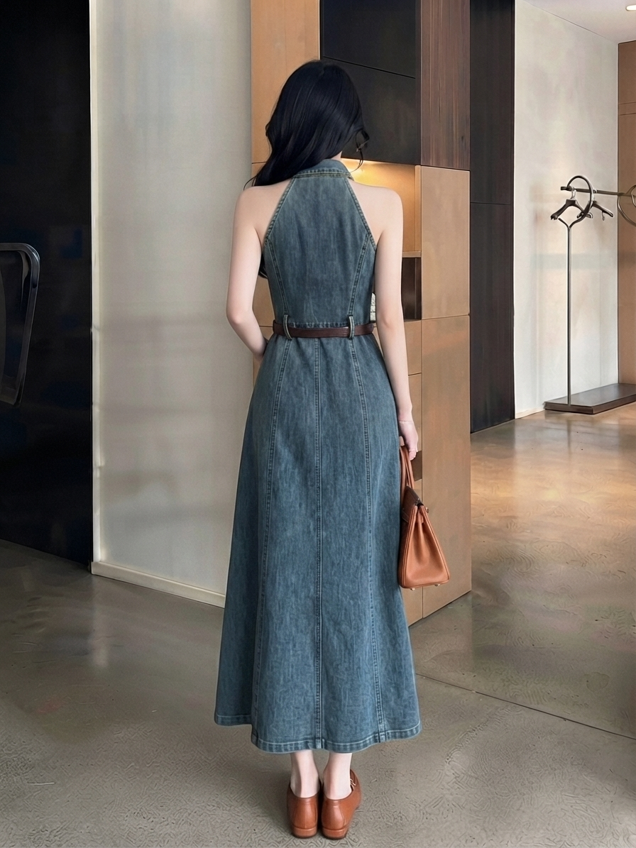 Halter Denim Midi Dress M237