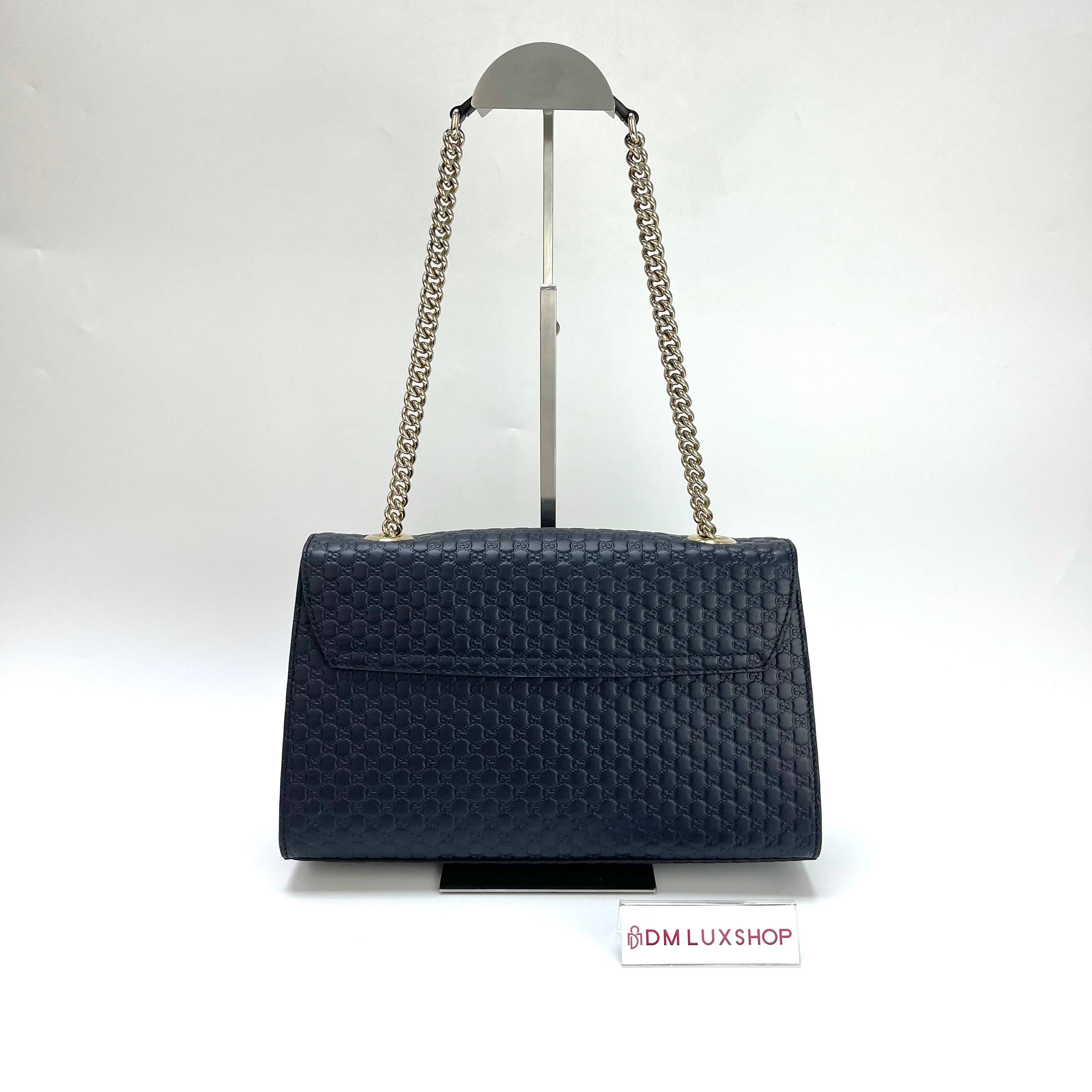 Gucci Navy Blue Emily Chain Shoulder Bag Medium GHW
