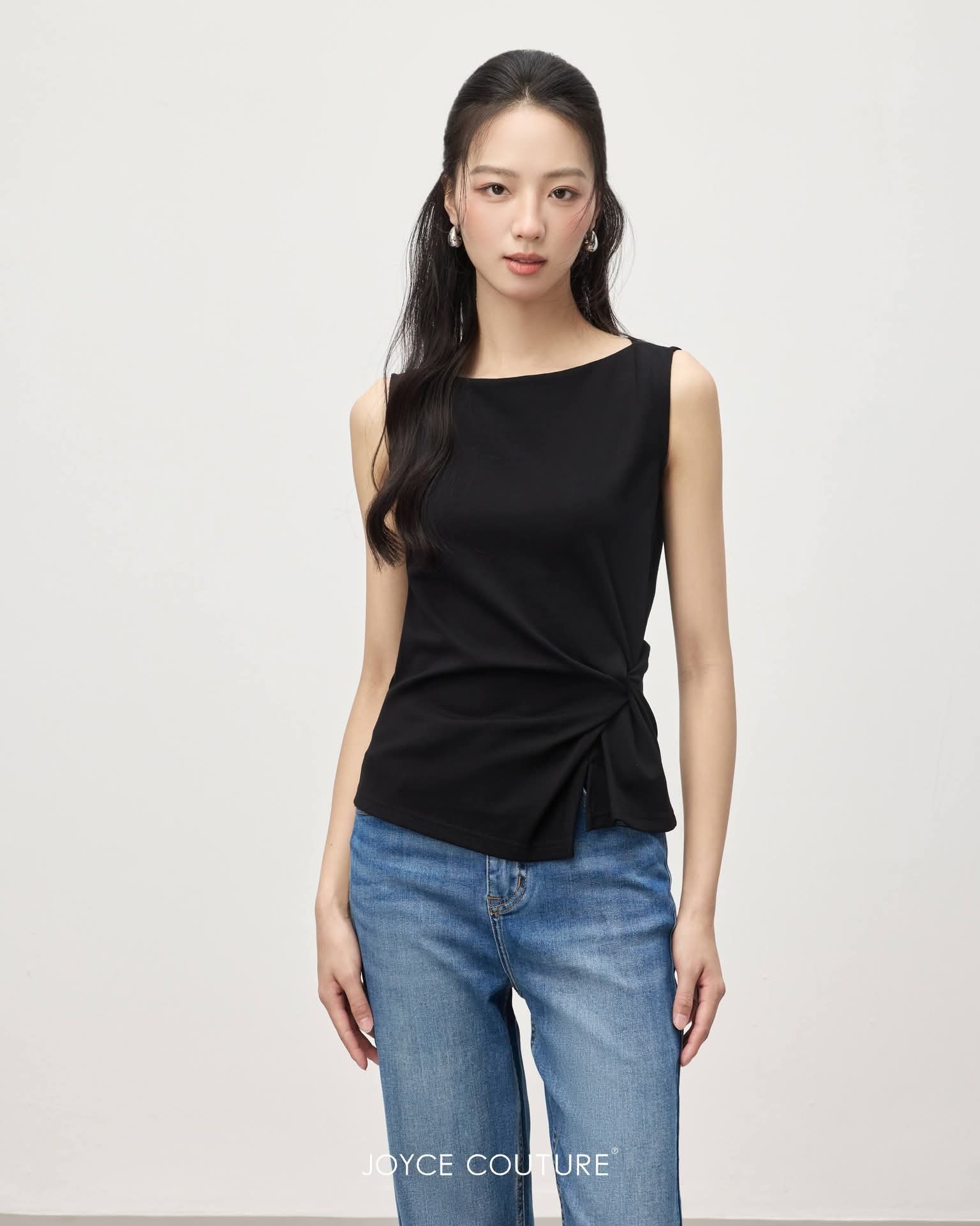 船型领口收腰设计上衣 T0154