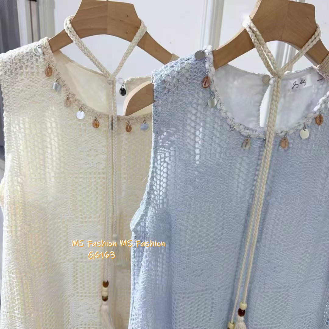 G6163 韓國🇰🇷假兩件通花背心連身裙