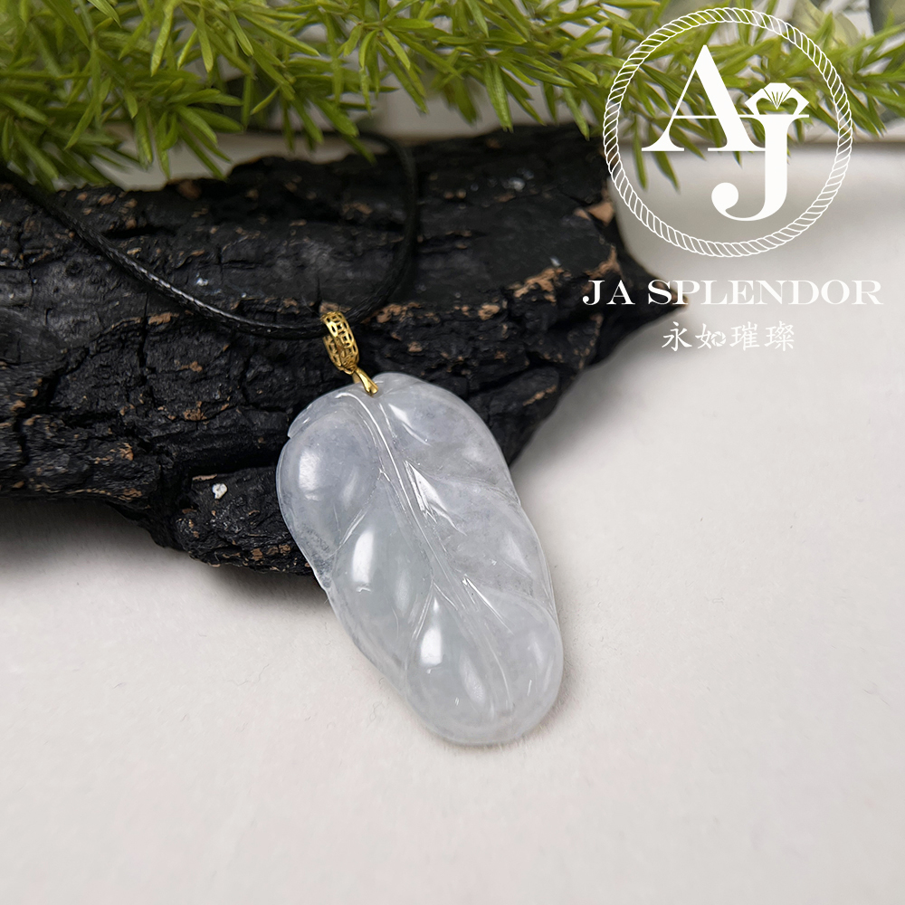 JNK-20 天然翡翠A玉 白冰事業有成/玉葉18K金吊墜
