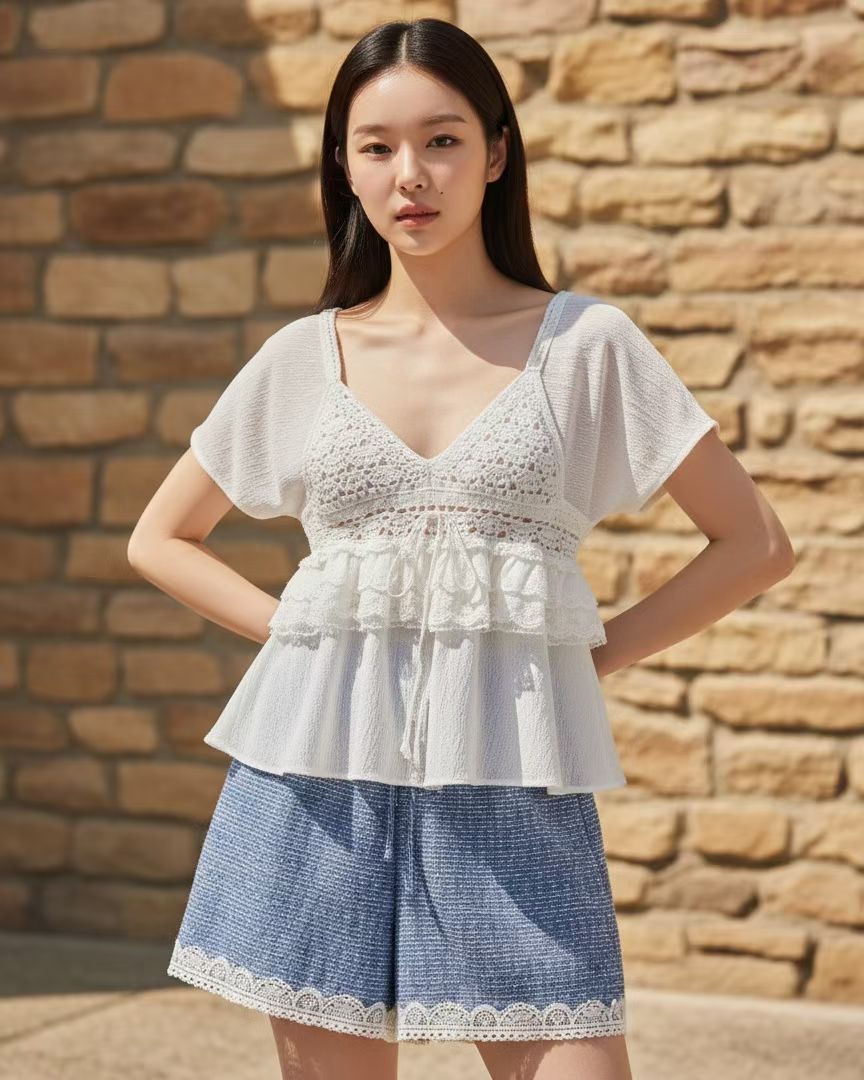 AD27 甜美蕾絲吊帶兩件套襯衫