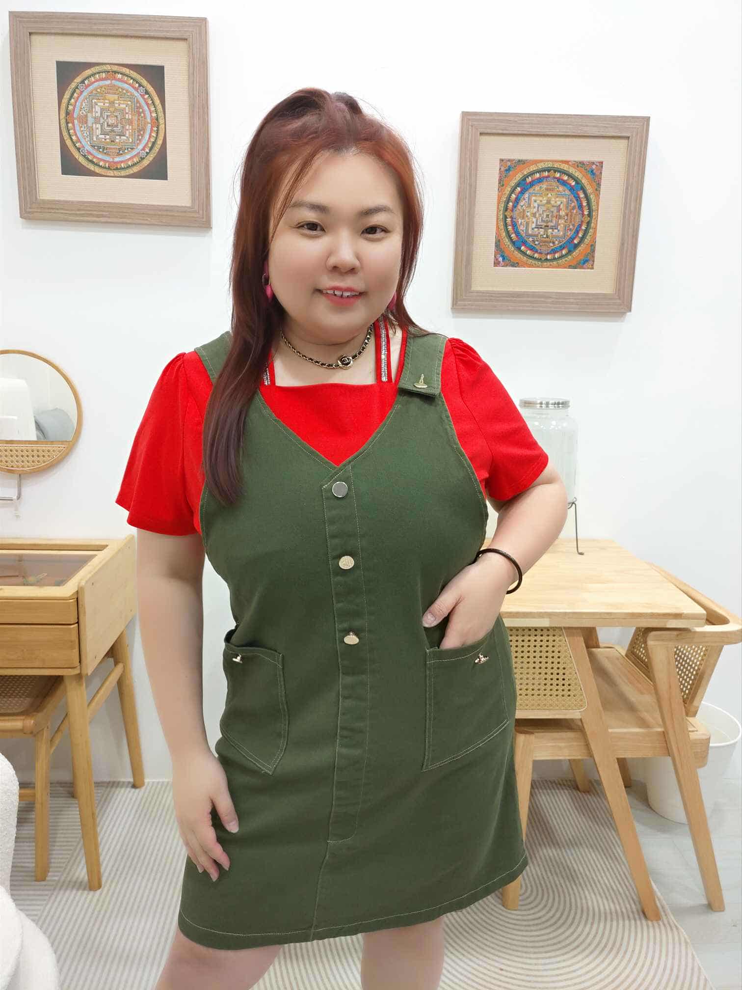 OTA17 K9310 V领排扣吊带连衣裙