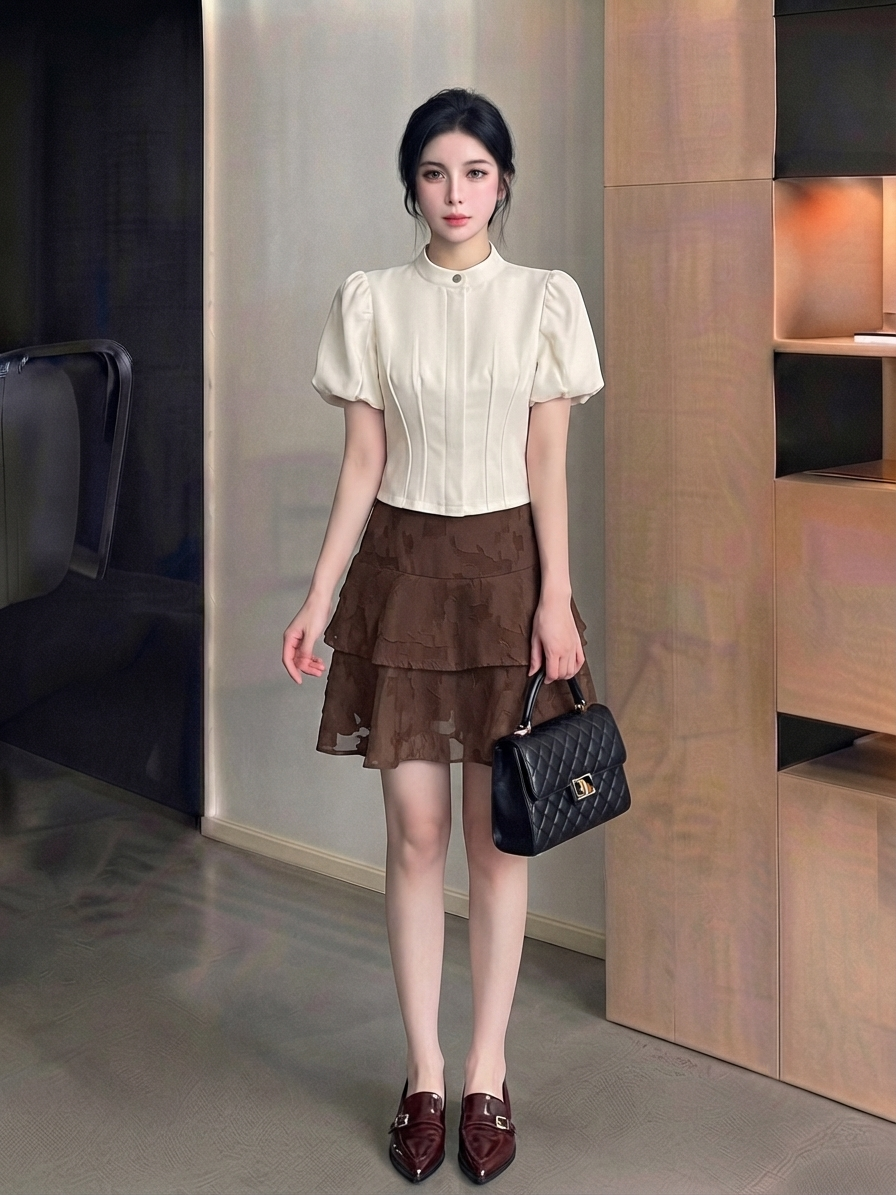 Textured  ruffle skirt M238