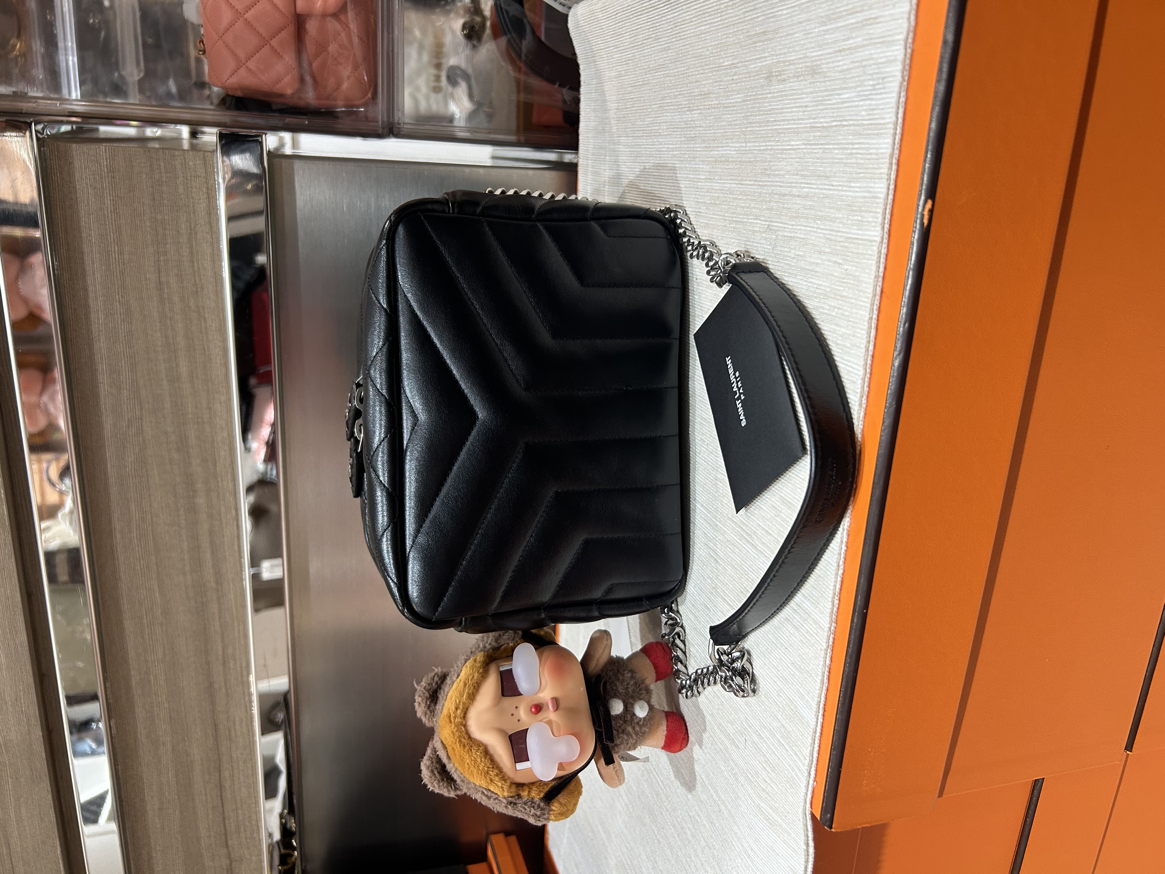 YSL LOULOU BOWLING BAG CALFSKIN CHAIN CROSSBODY BAG, 100%Authentic,98%new ✅ certificate ✅dust bag