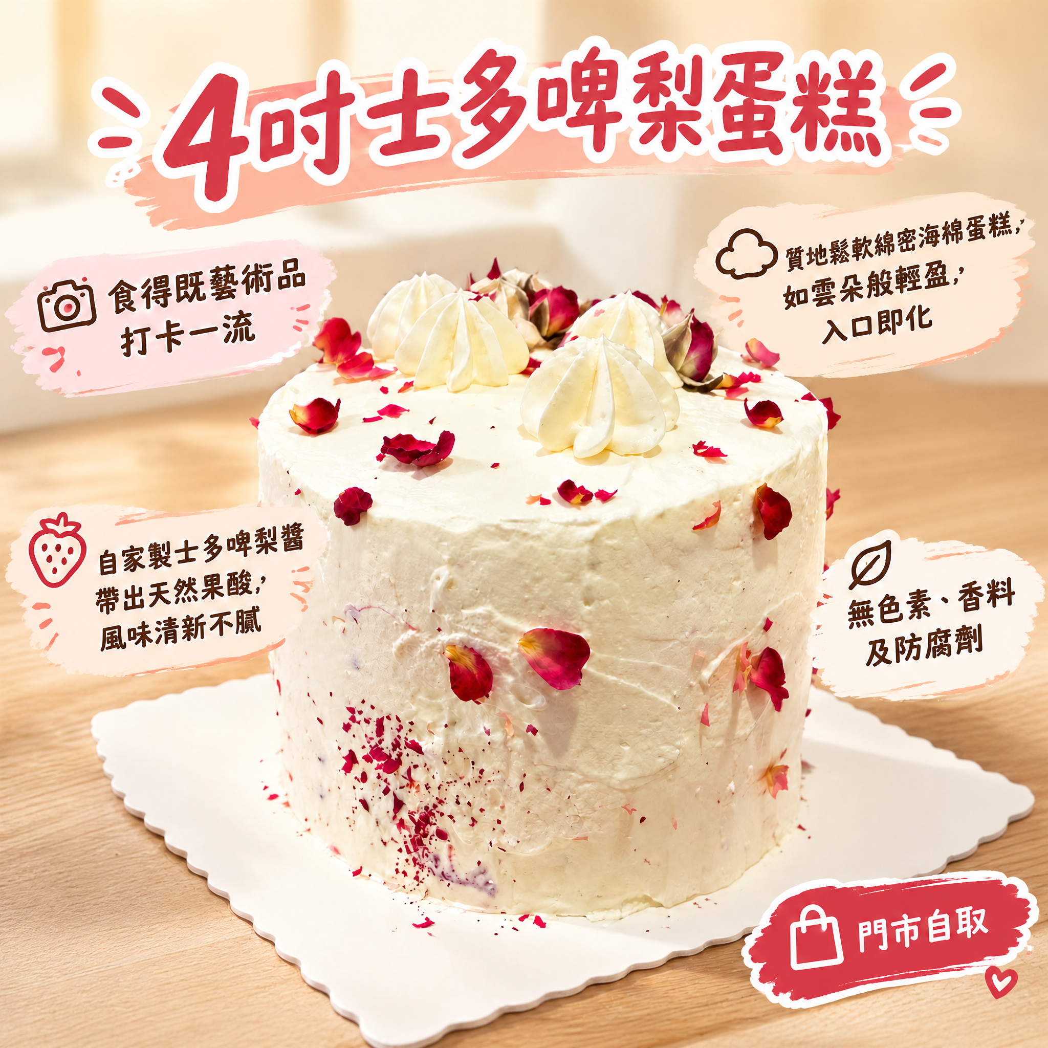 [門市自取] 阿嫲 | 4吋士多啤梨蛋糕 食得既藝術品 打卡一流