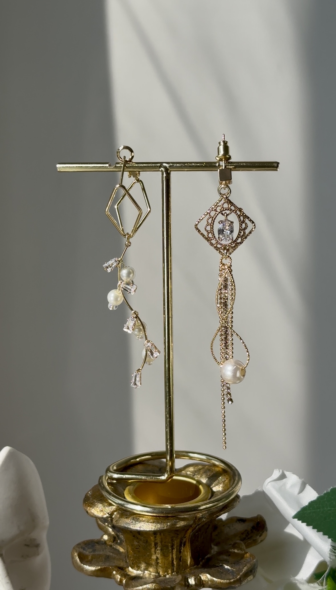 鴛鴦珍珠鑽耳環✨