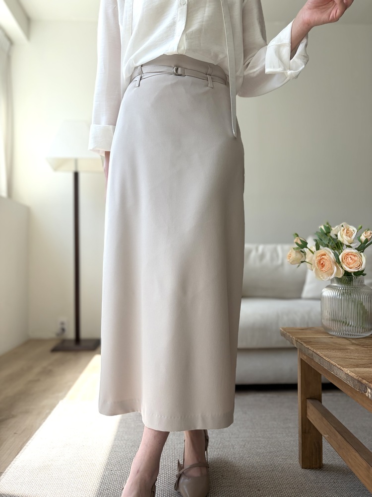 Colette Layered Belted Skirt (Light Beige)