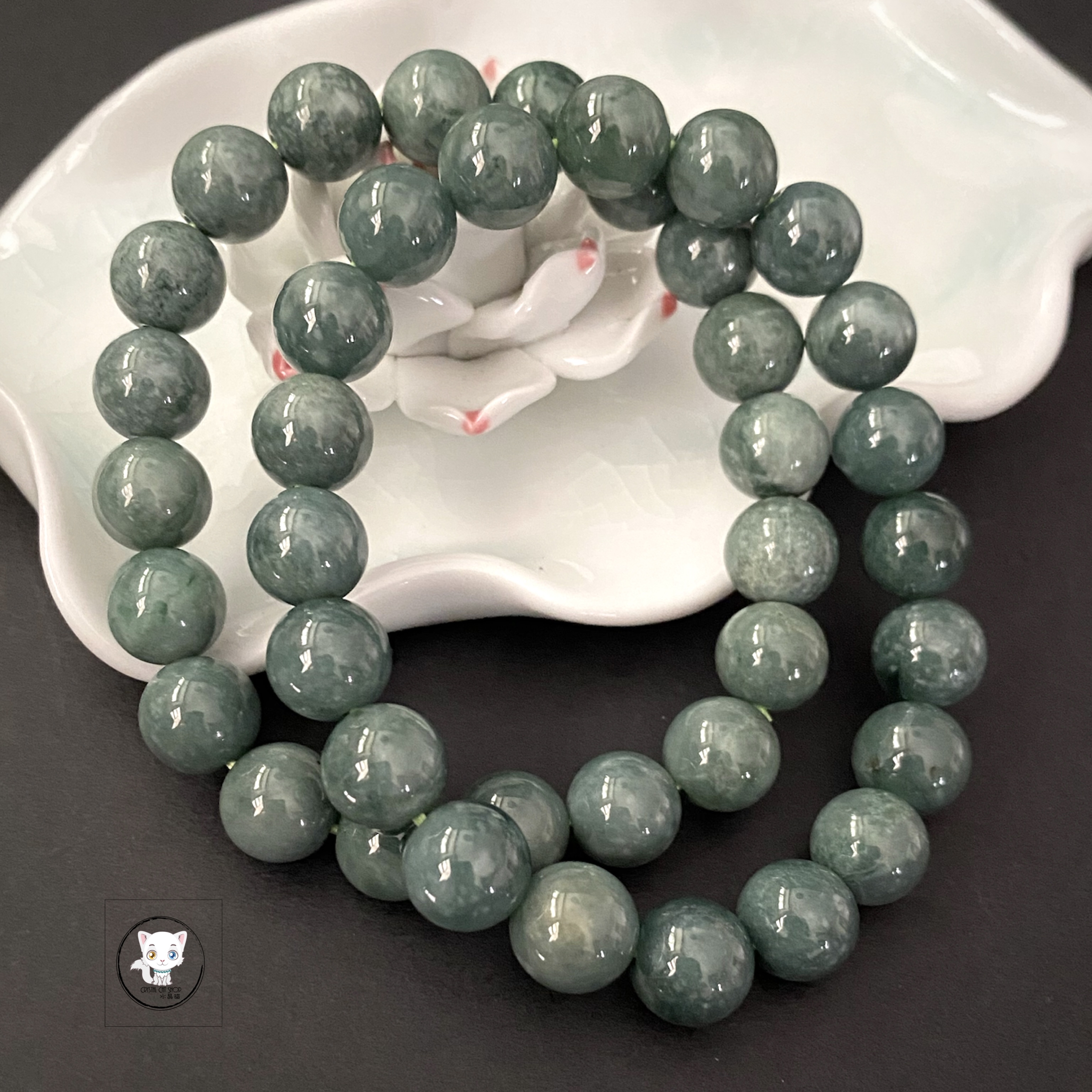 危地馬拉藍水翡翠手鏈 10mm