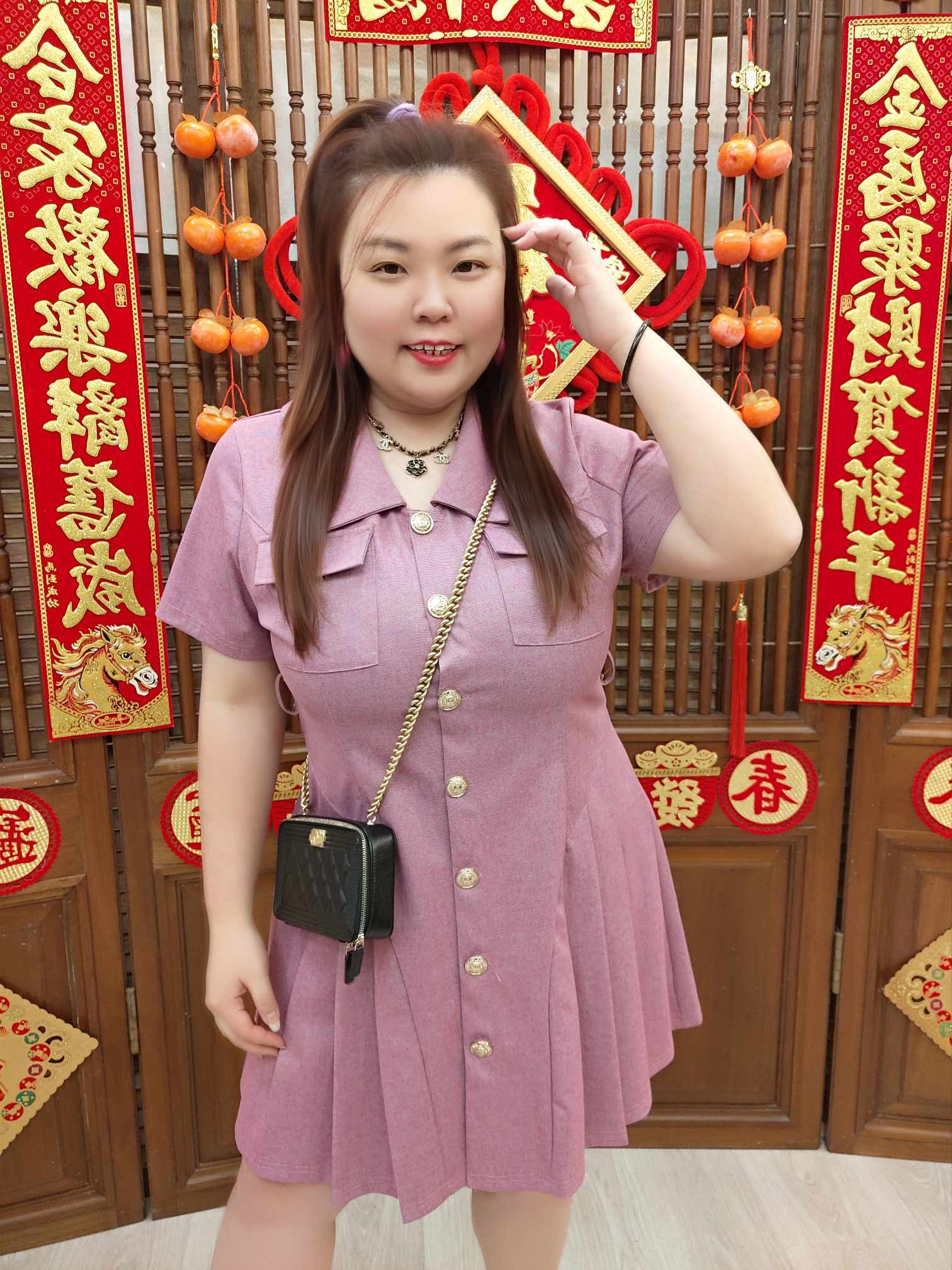 NJE07 TW#5668 翻领拼百褶裙摆连衣裙