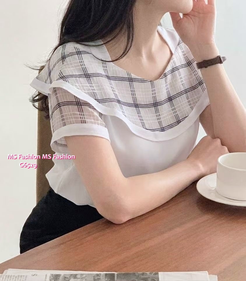 G6529 靚料拼格紋top