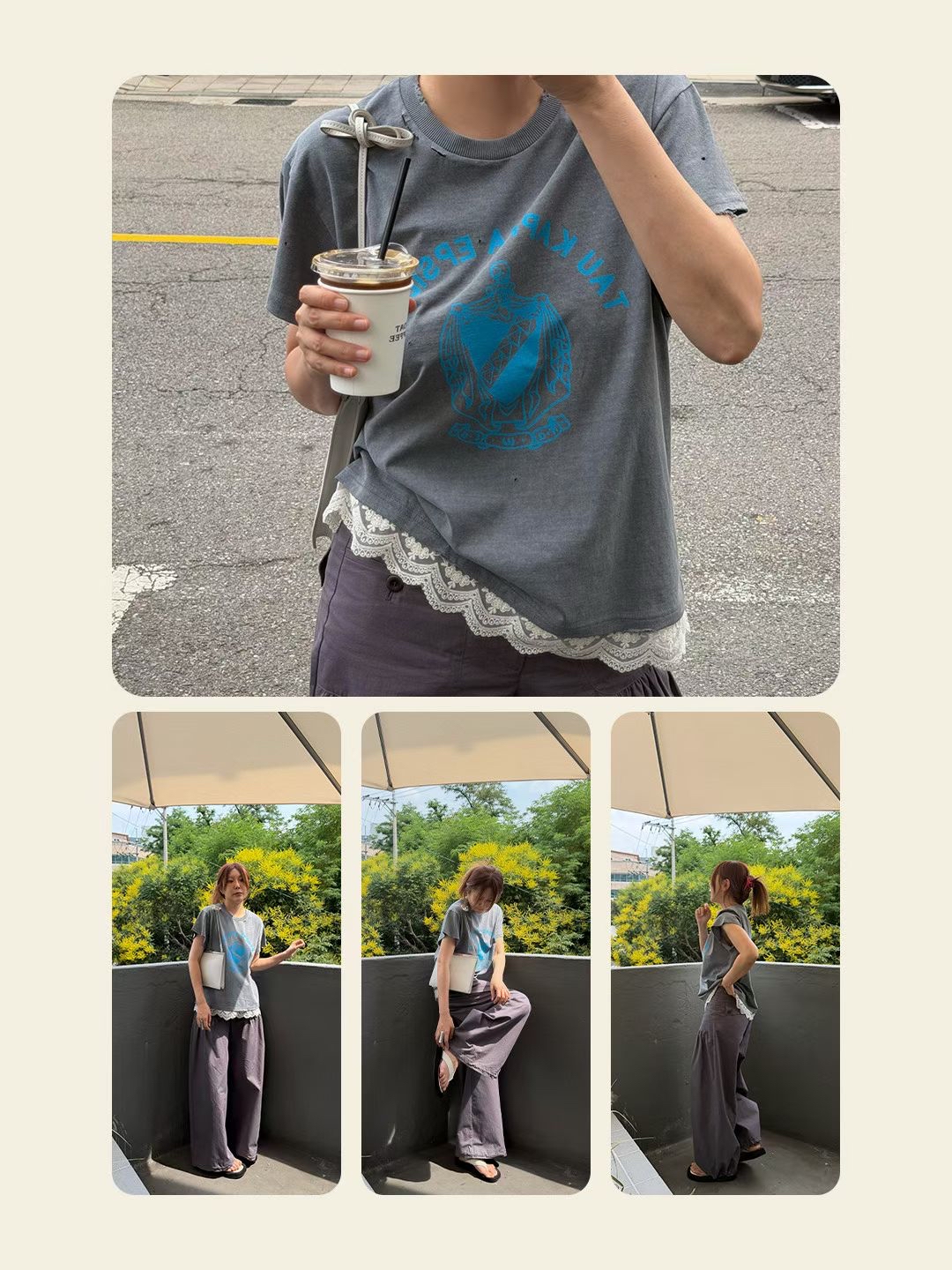 Printed tee with lace