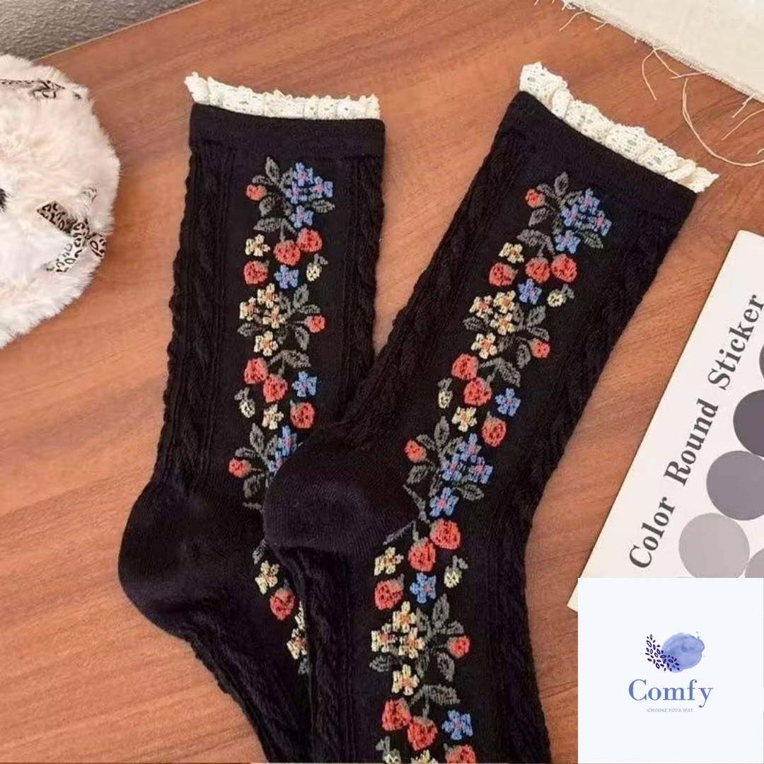 Comfy 莫奈花園喱士中筒襪