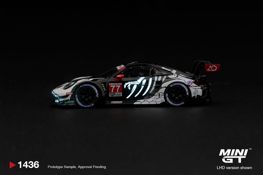 （預訂 Pre Order) Mini GT (MGT01436-L) Porsche 911 GT3 R (992) #77 AO Racing "Skeleton Rexy" 2026 IMSA Petit Le Mans