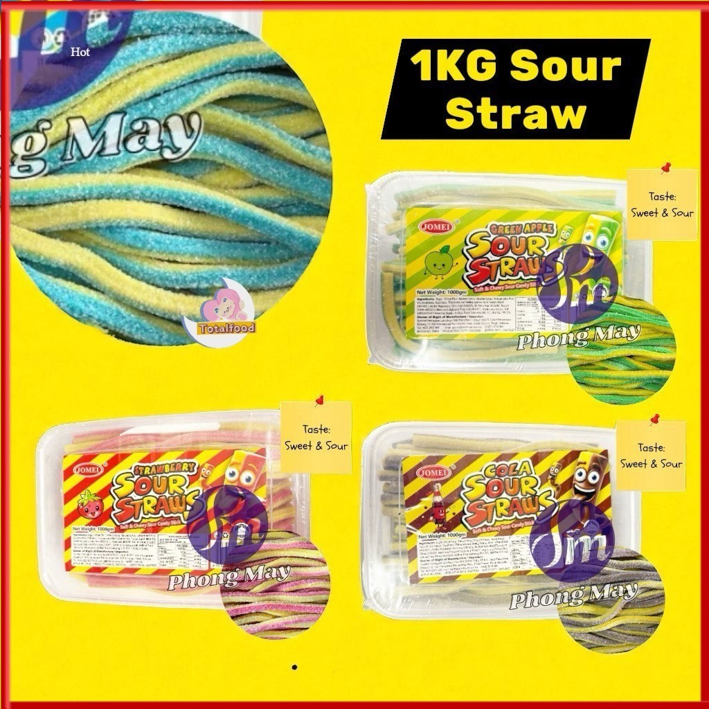 【 STRAWS 1kg 】Jomei Sour Straws Soft & Chewy Sour Candy Stick HALAL (TTF)
