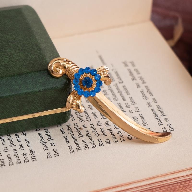 RARE! C.a. 1940-50s Coro Pegasus Sapphire Rhinestone Sword Brooch /Unisex Brooch (MW201)