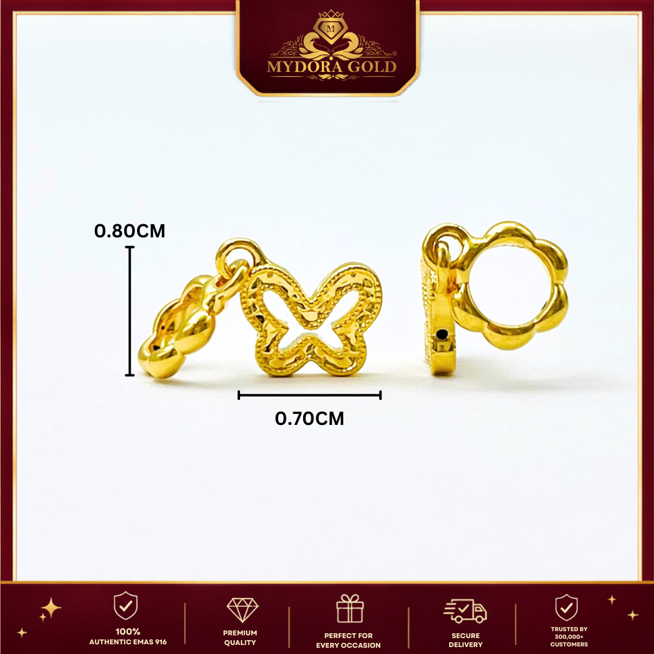 MYDORA Charm Emas 916 Mini Sparkle Butterfly (5G) l EMAS 916/22K