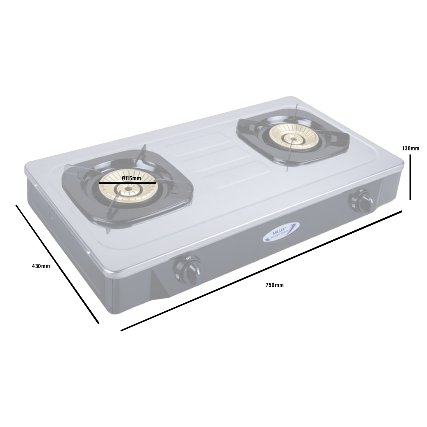 Milux Epoxy Body Double Burner Gas Cooker (MSE-2220)