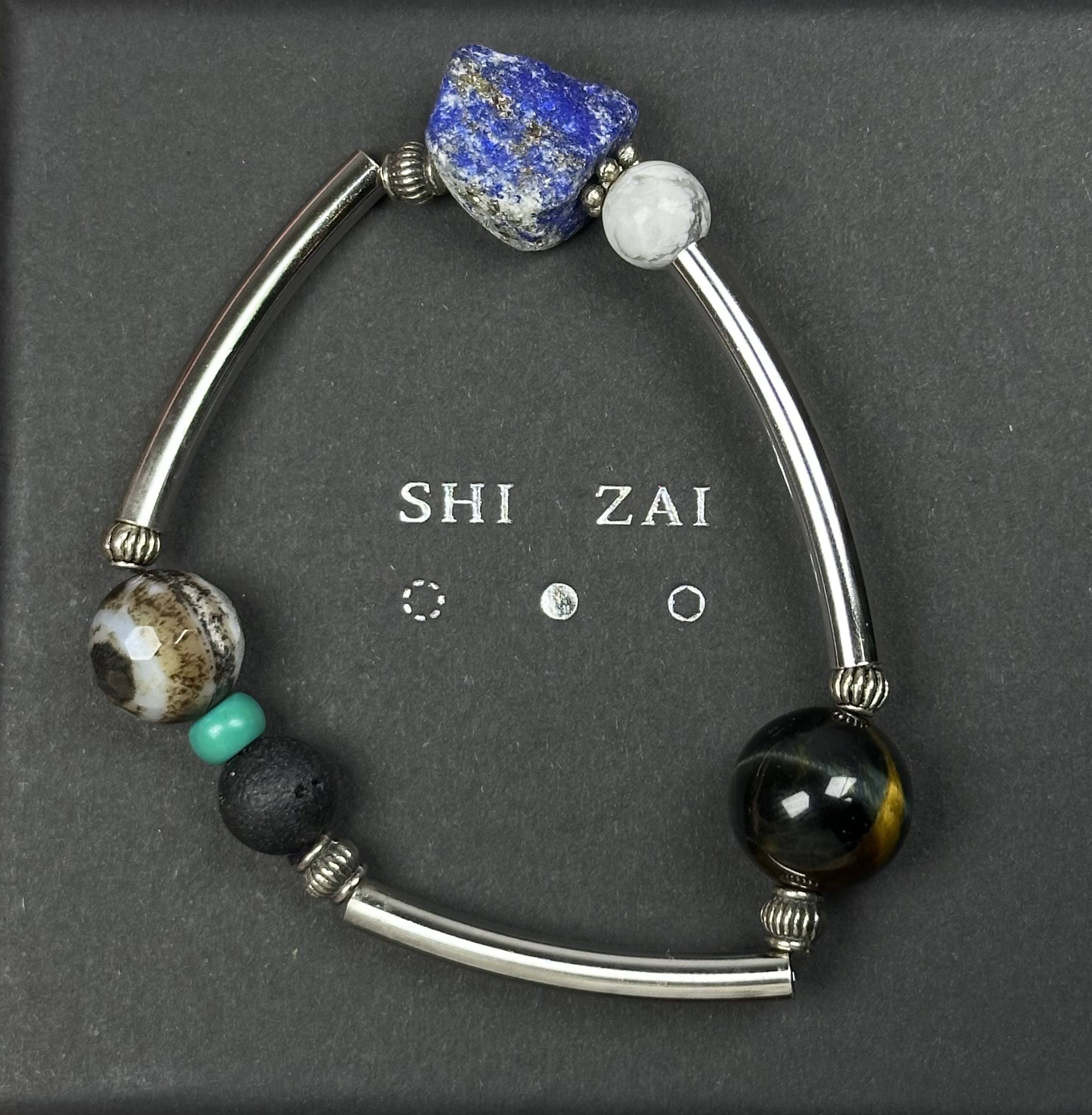 石栽設計手環 (青金石,白紋石,黃虎眼石, 火山岩,綠松石,瑪瑙)