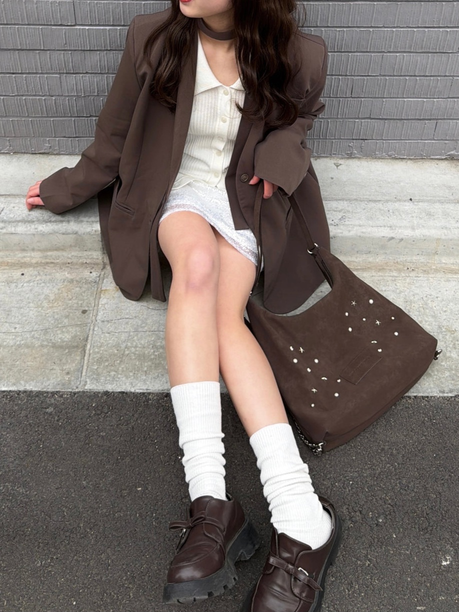 【✨️日本🇯🇵 MELLOWNEON 3 way studded bag 復古絨面窩釘袋✨️】【共2色：奶茶杏色/焦糖棕色】