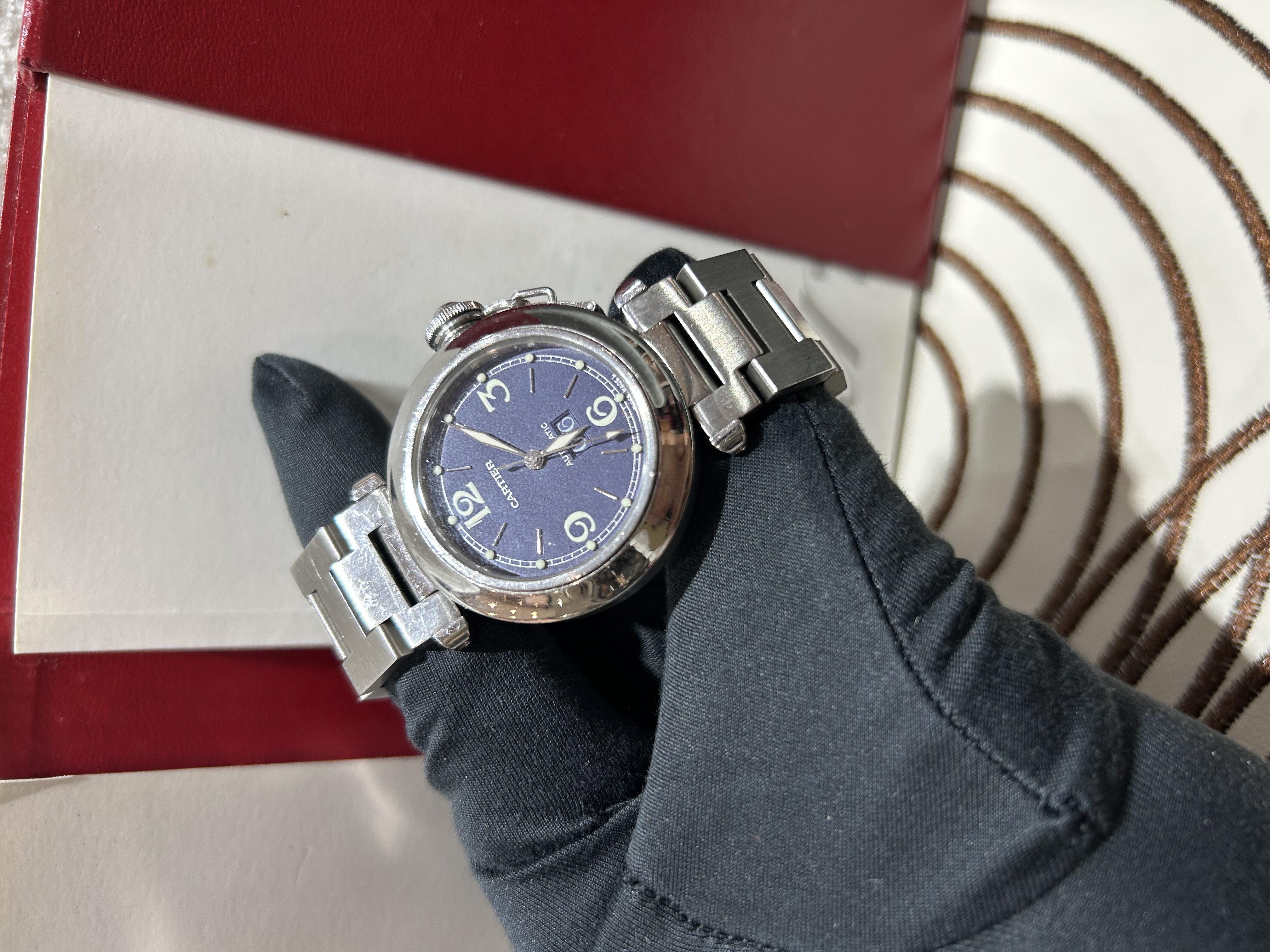 Cartier Pasha C 藍面Watch automatic 100%Authentic, 95%New✅01證書✅Booklet