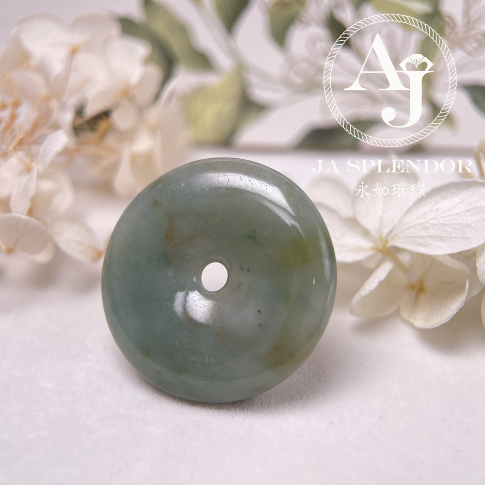 JN-218 天然翡翠A玉 特色綠映紅平安扣