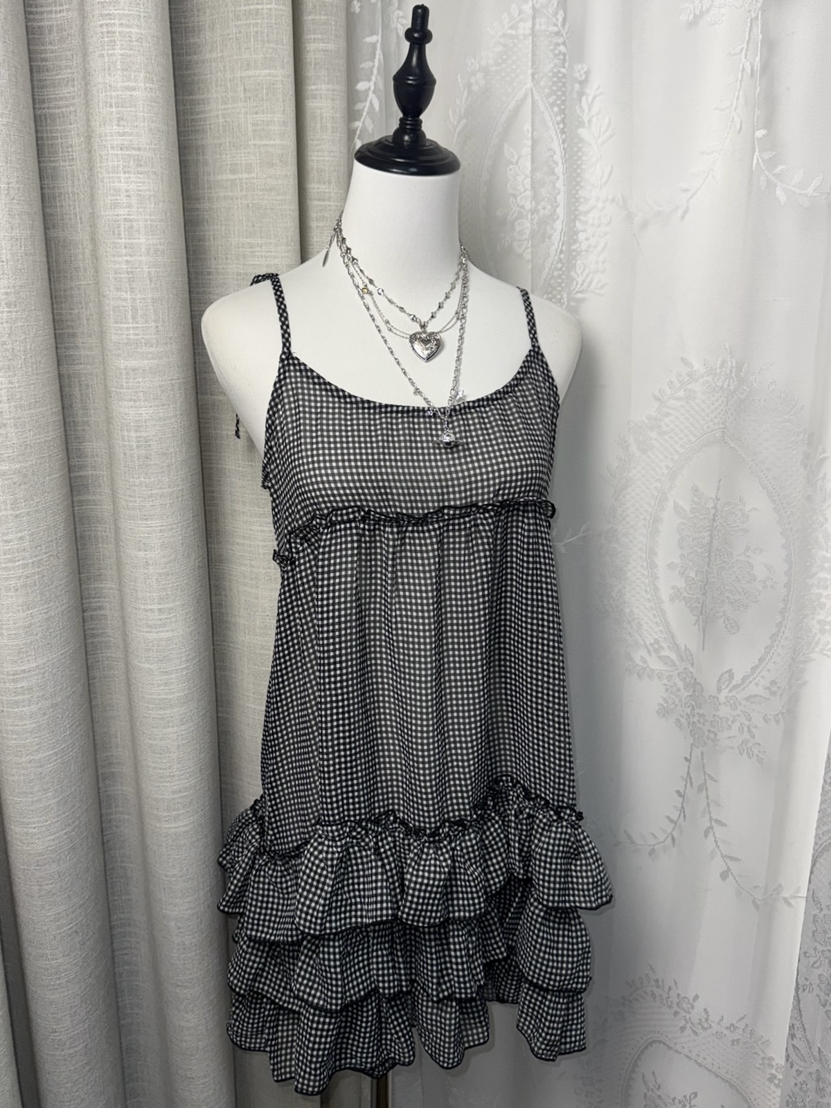 Gingham Tiered Ruffle Babydoll Dress