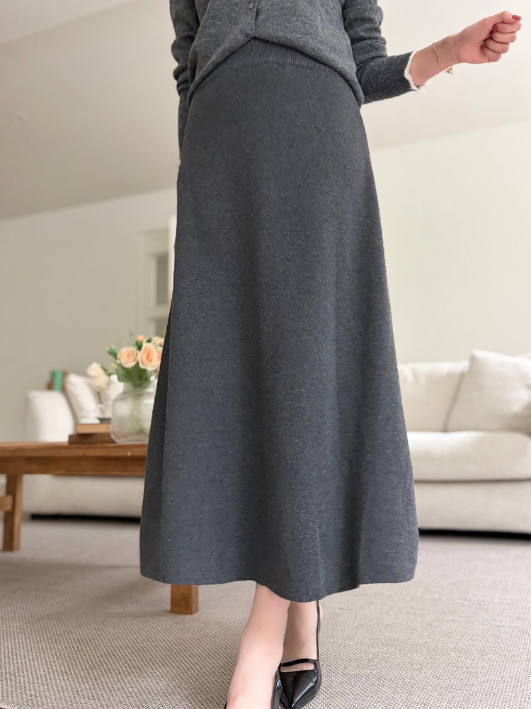 Plain Knit Skater Skirt (Charcoal)