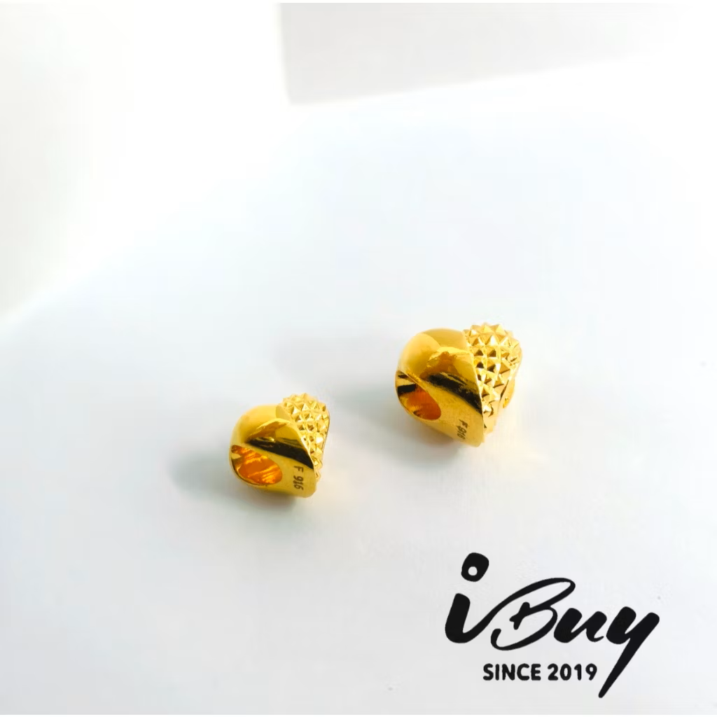 916 HARD GOLD HALF-DIAMOND HEART PATTERN CHARM BAED 916 硬金半菱纹爱心串咀