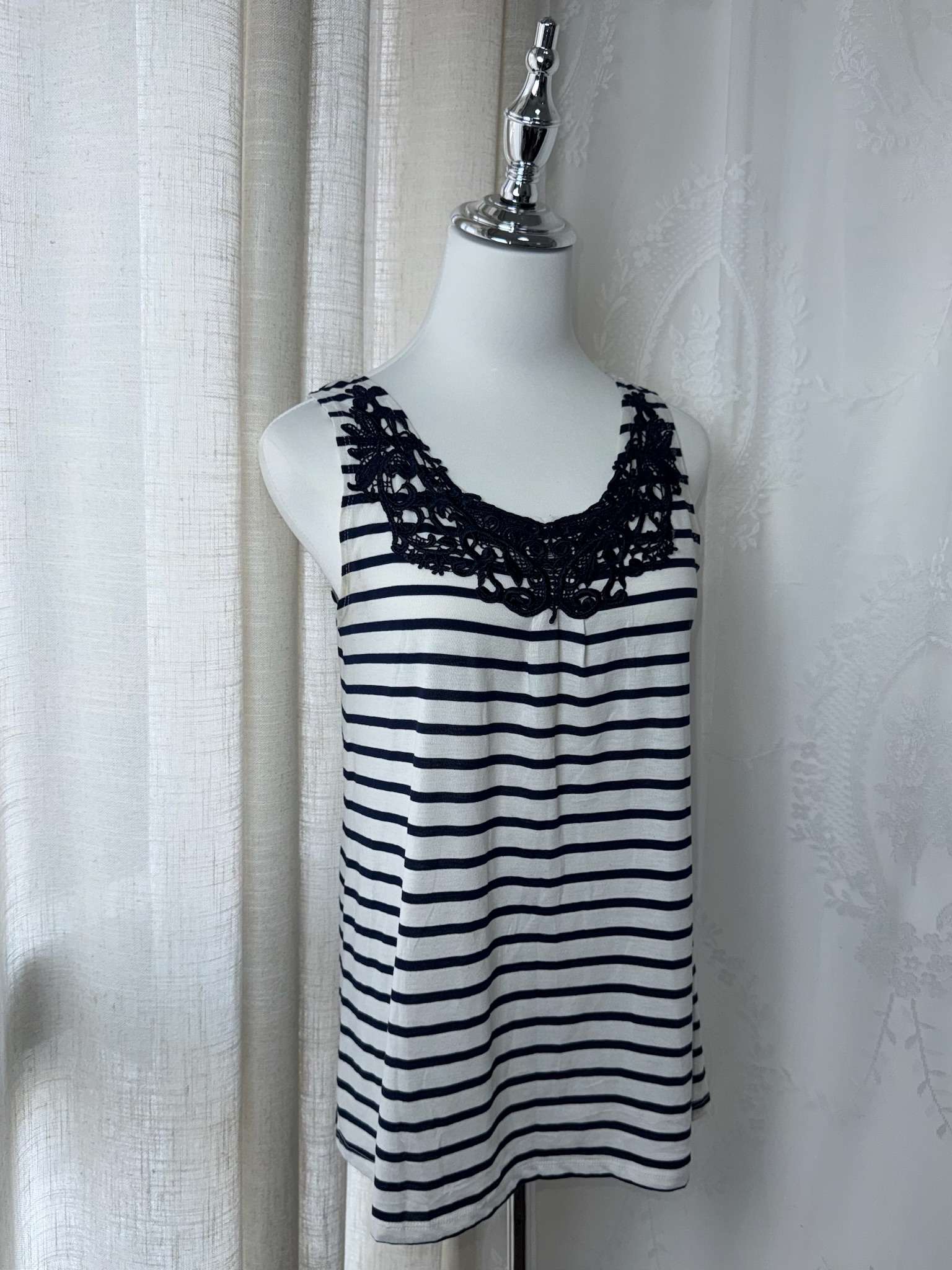 Axes Femme Crochet Lace Collar Striped Tank