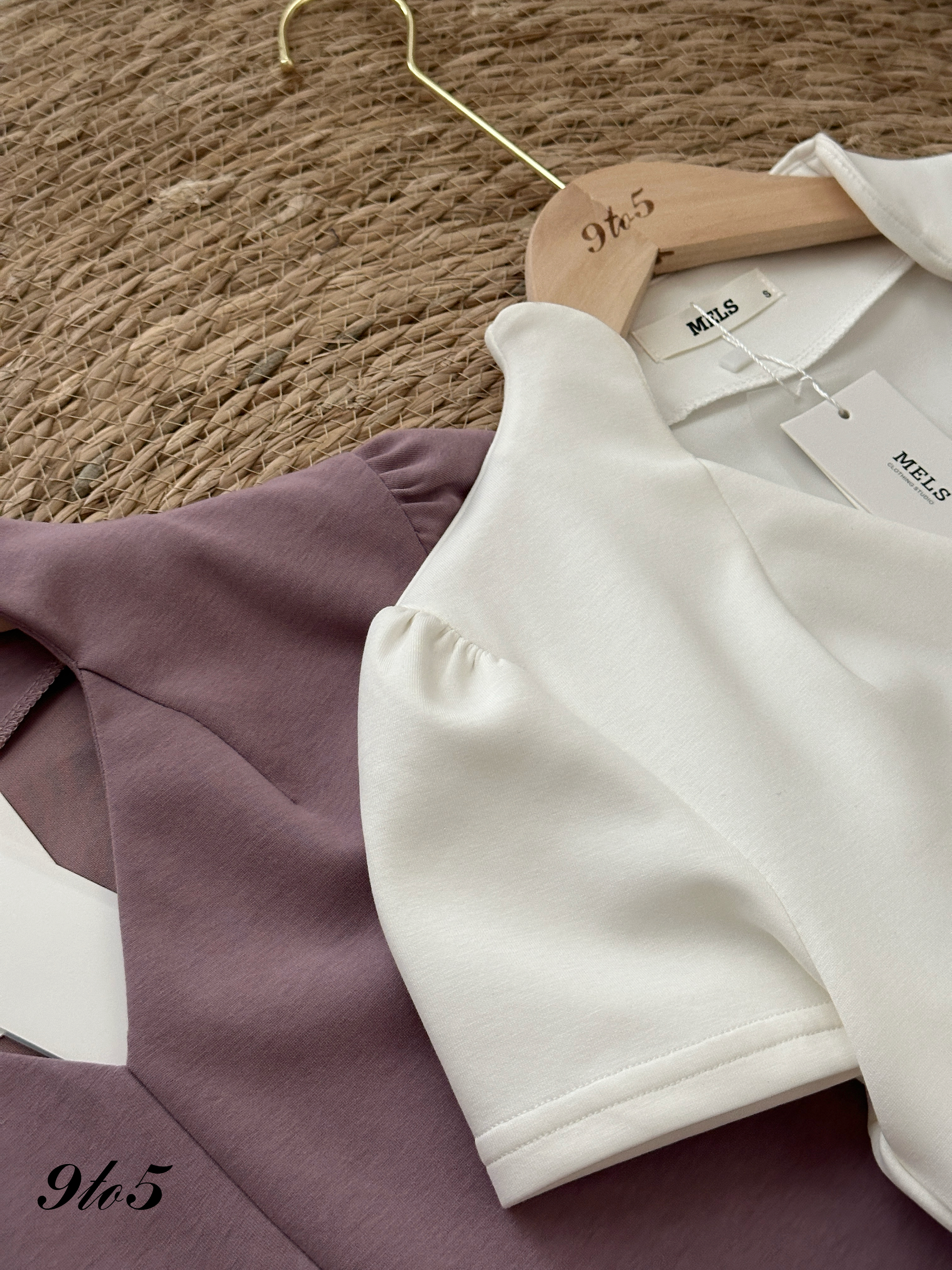 T4195 Puff Sleeve Diamond Neck Top - 4 Colors 