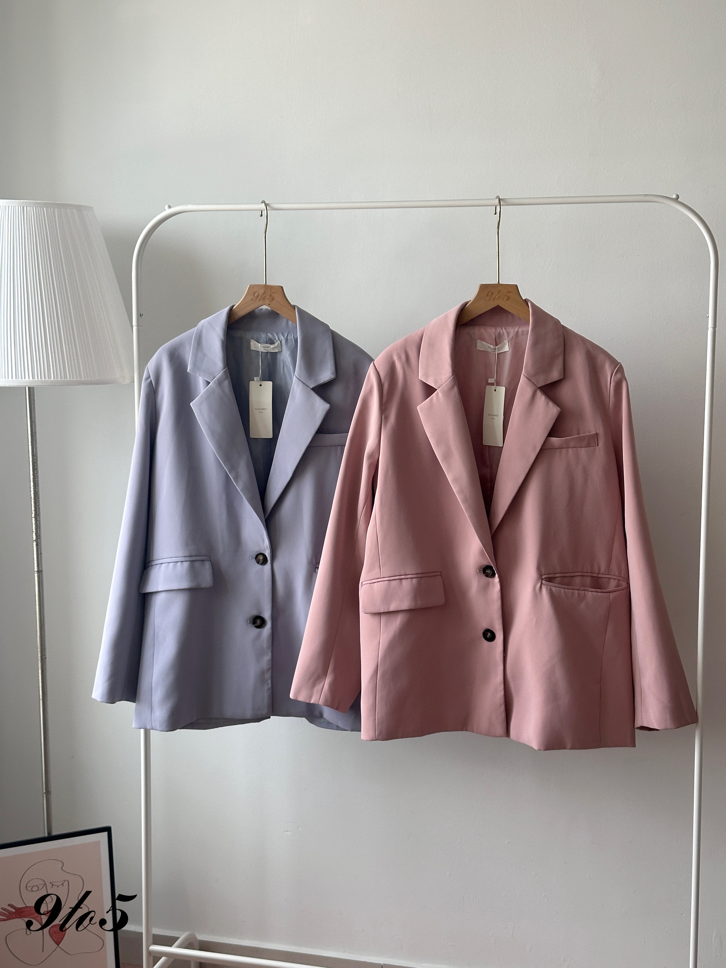 T4364 Long Sleeve Oversized Blazer - Pink & Purple