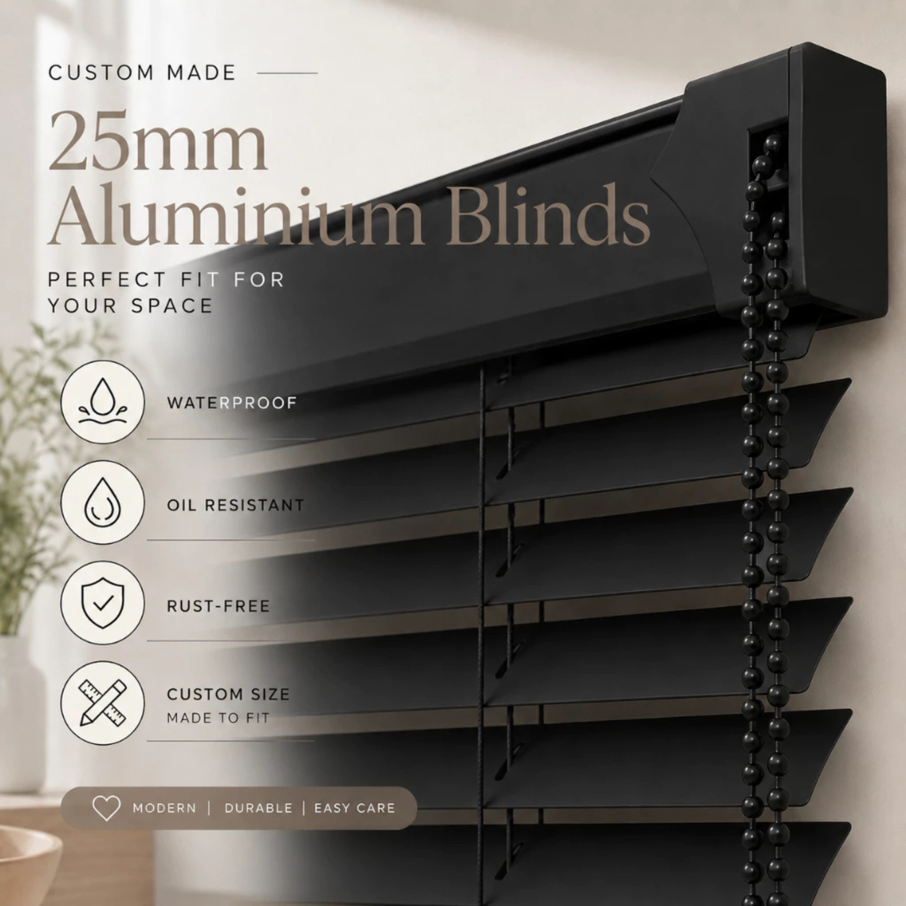 Custom 25mm Aluminium Venetian Blind | Heat Resistant | Friendly Use | Free Consultation | New Rolling System