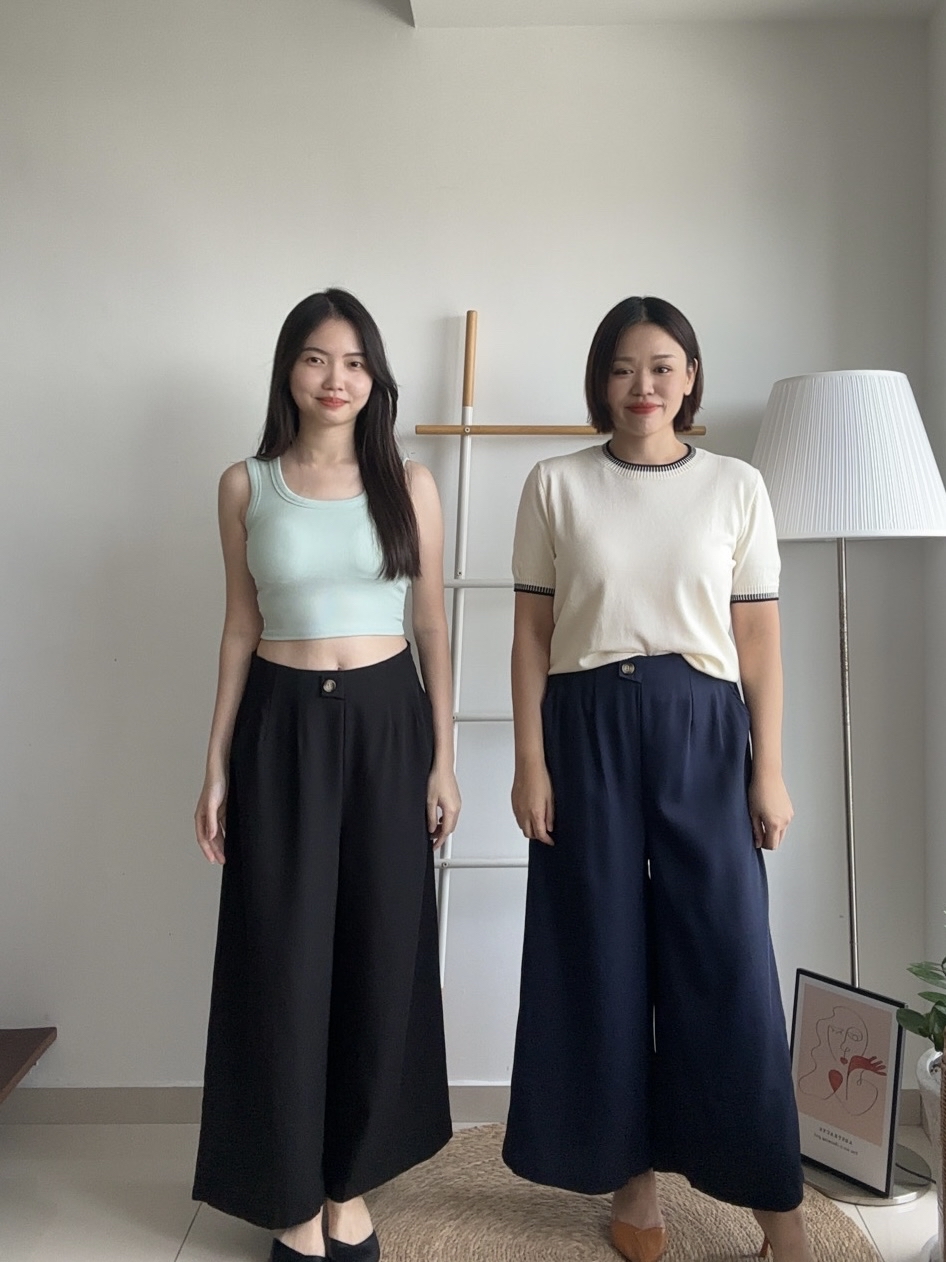 S1890 Wide Leg Long Pants - Black & Blue