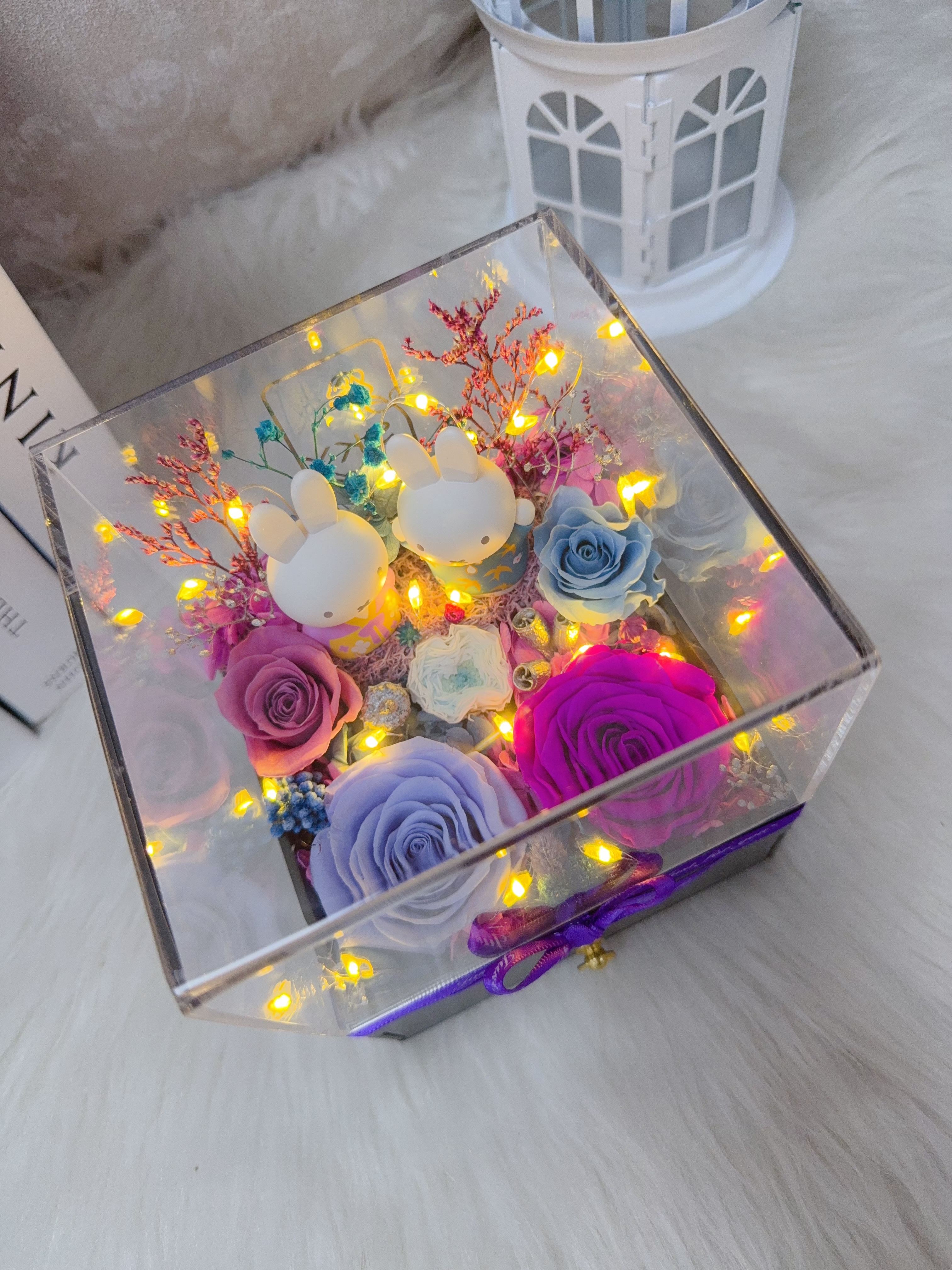 Miffy兔永生花藍紫玫瑰飾物盒