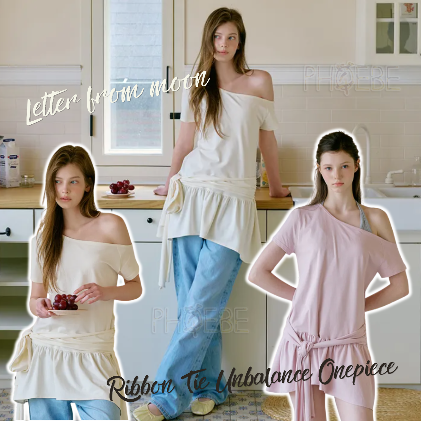 [Letter from moon] Ribbon Tie Unbalance Onepiece (2色)