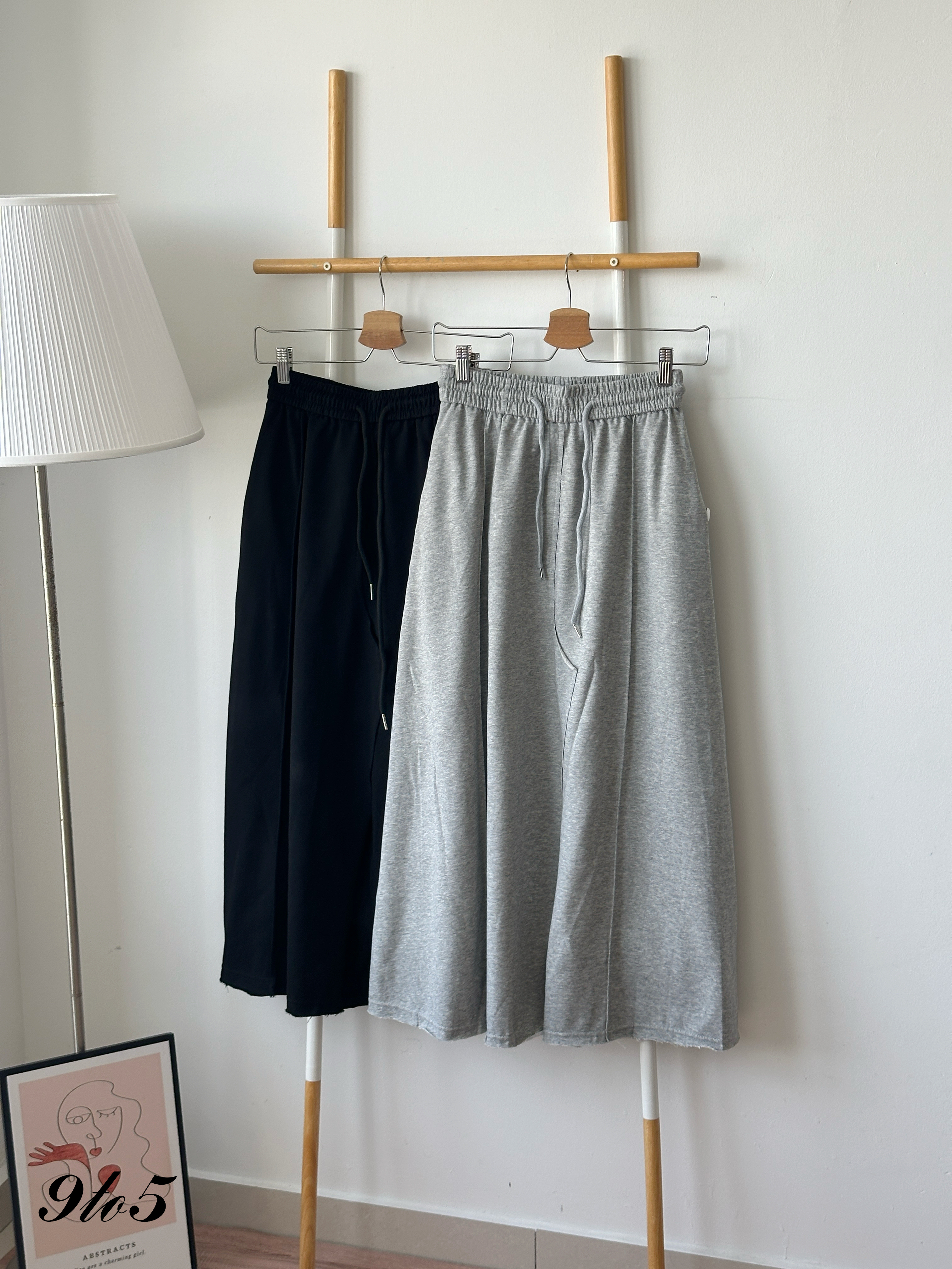 S1921 Drawstring Long Skirt - Black & Grey