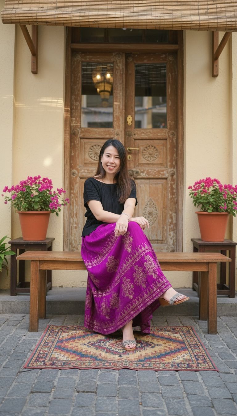2156 Purple Golden Stamping Skirt with single pocket