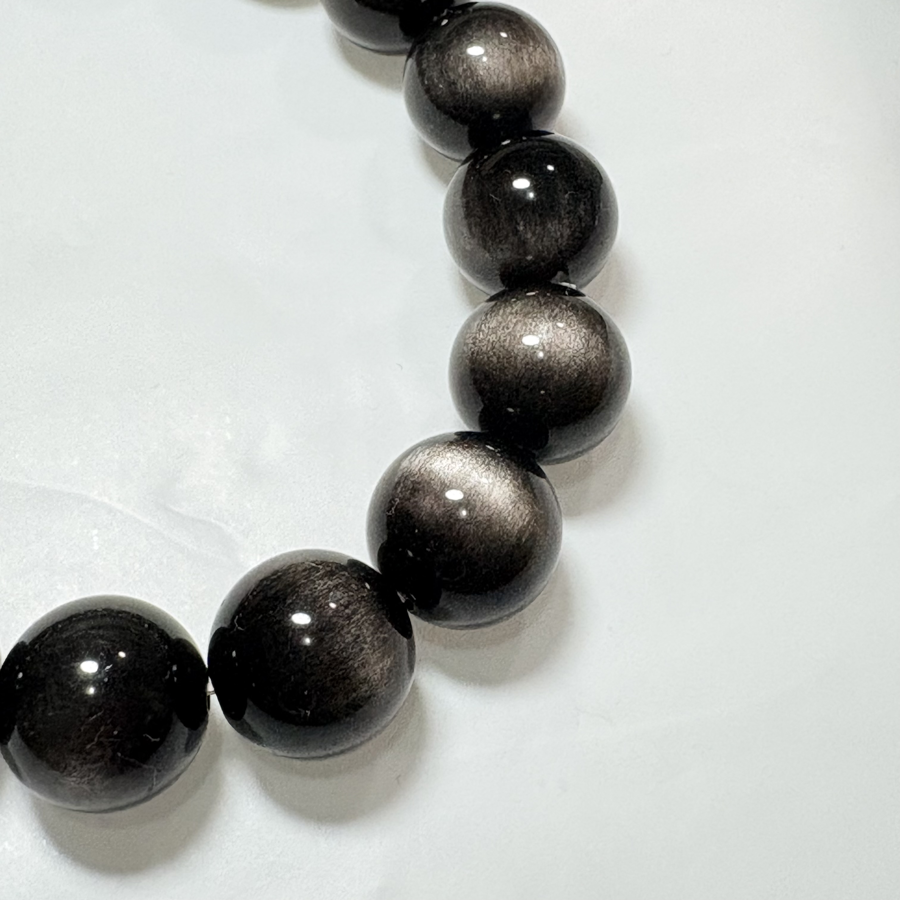 【擋煞】銀黑曜石手串No.4593丨精品猫眼級✨丨12mm珠16.5-17cm手圍
