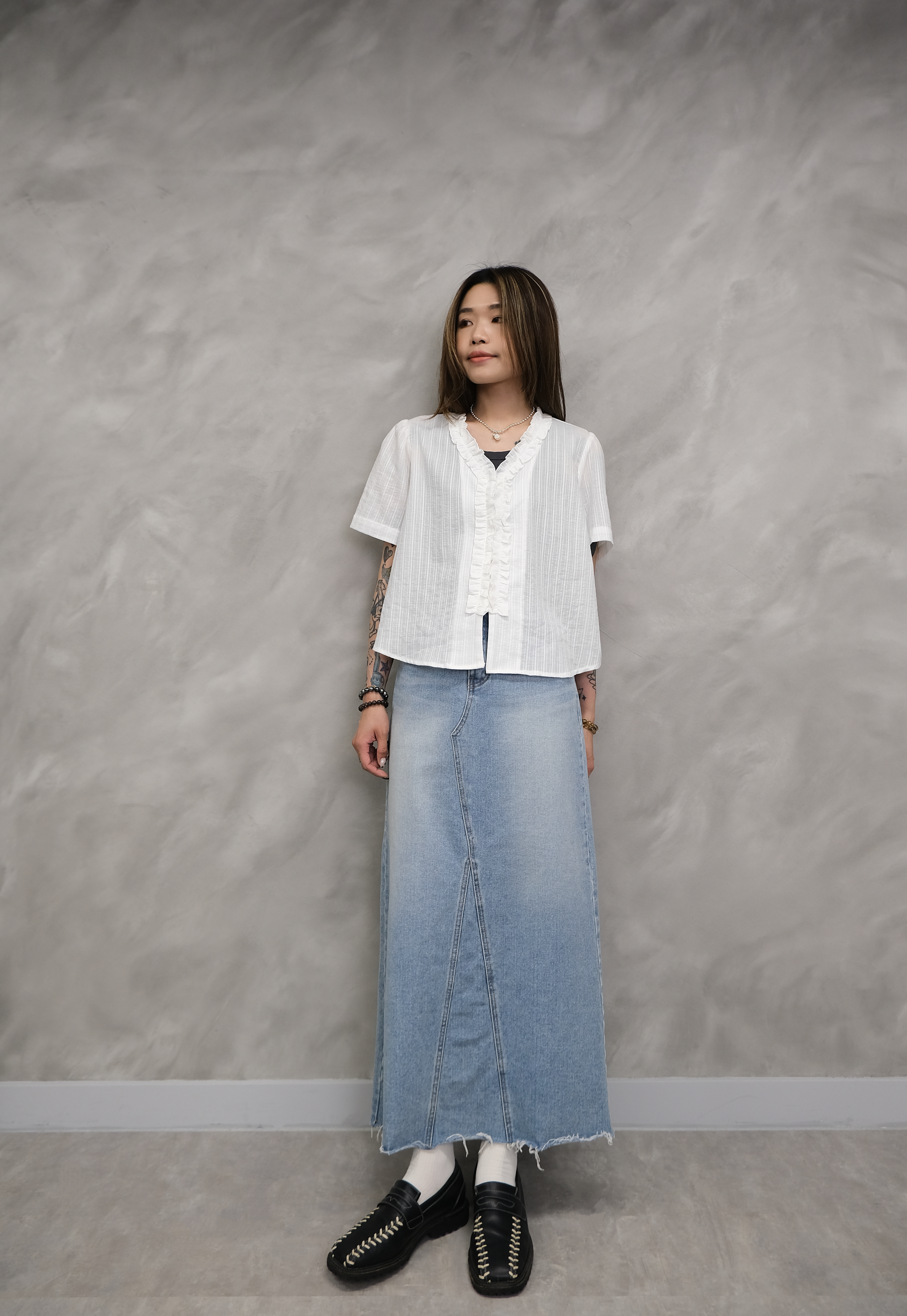 V-neck ruffle top(with scrunchie) #top133
