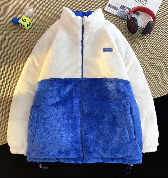 韓系情侶4色夾棉毛毛雙面褸