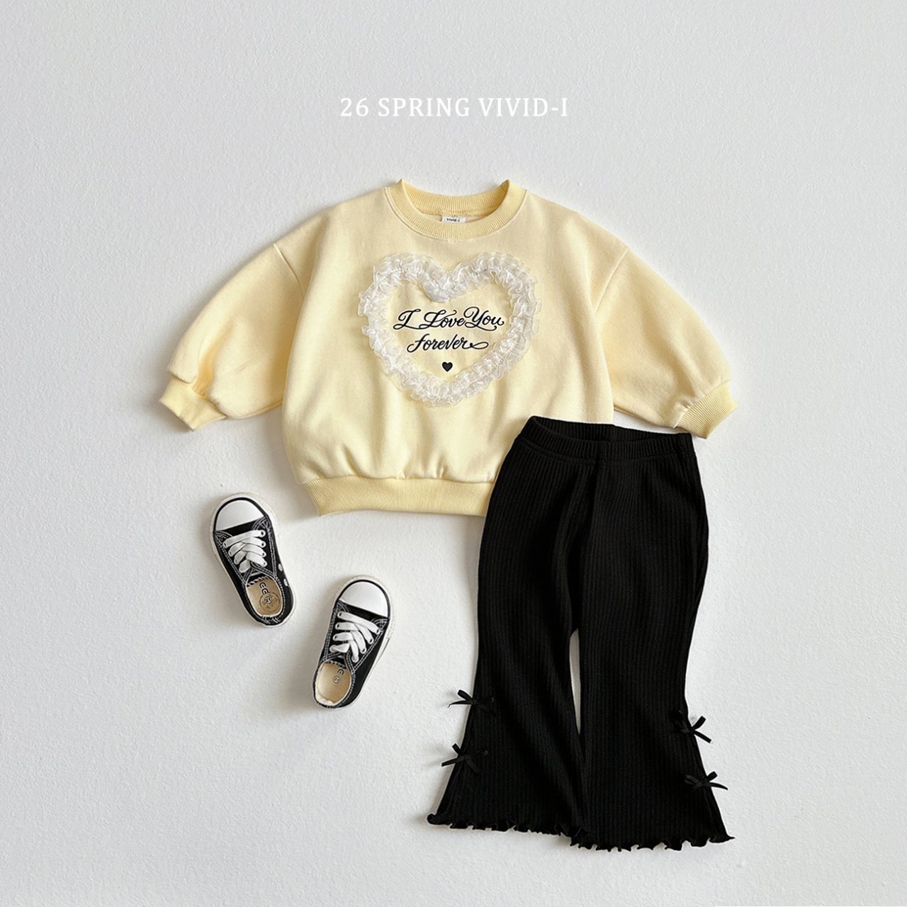 🌸預訂 韓國直送🌸🇰🇷VIVIDI三色絲帶羅紋花邊喇叭褲