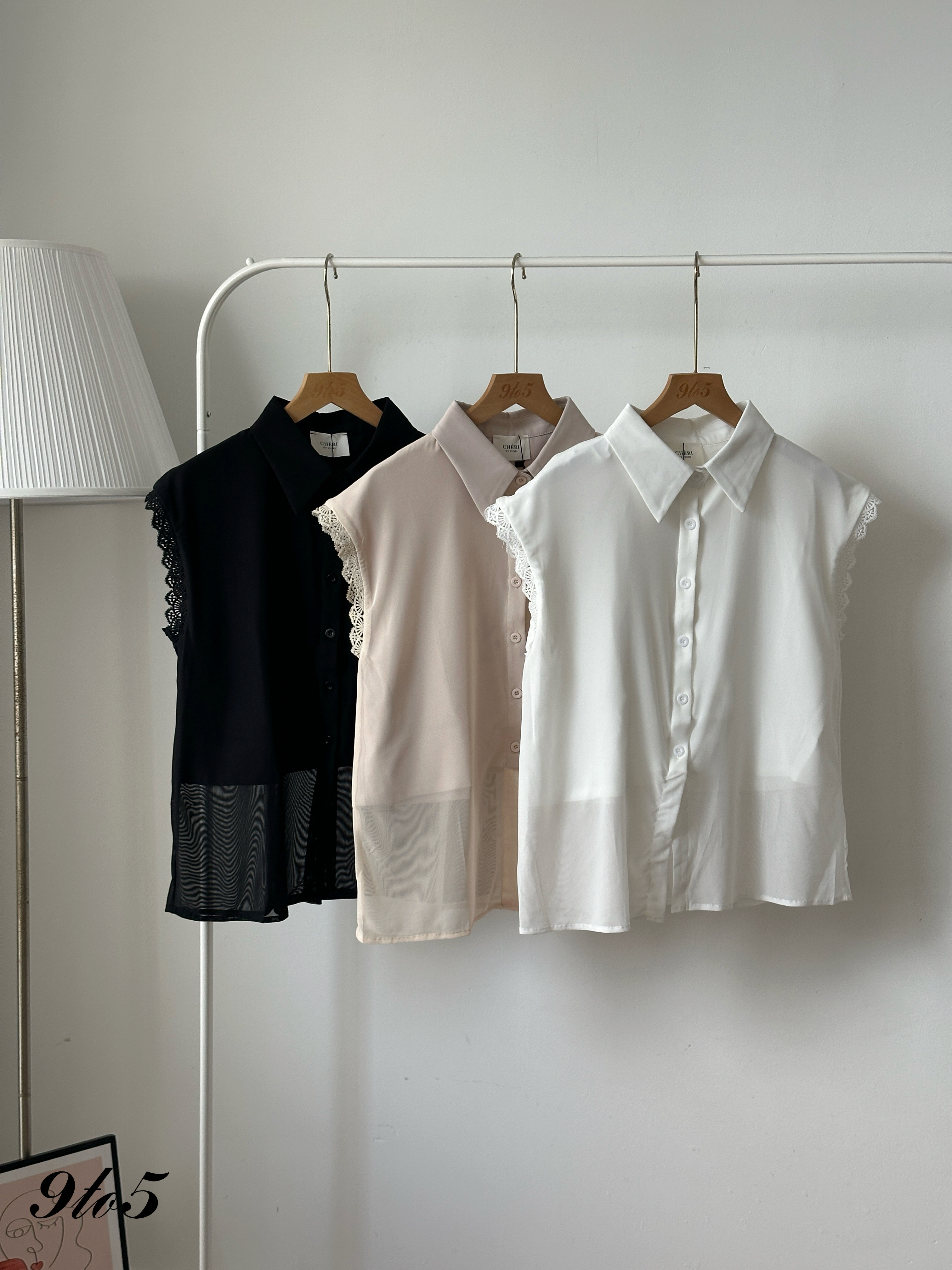 T4260 Lace Sleeve Chiffon Shirt - 3 Colors 