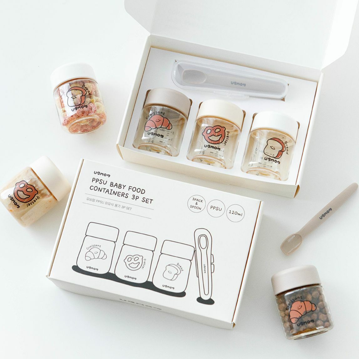 UBMOM PPSU 嬰兒輔食容器 3P SET (120ml 容器 3P + 輔食湯匙