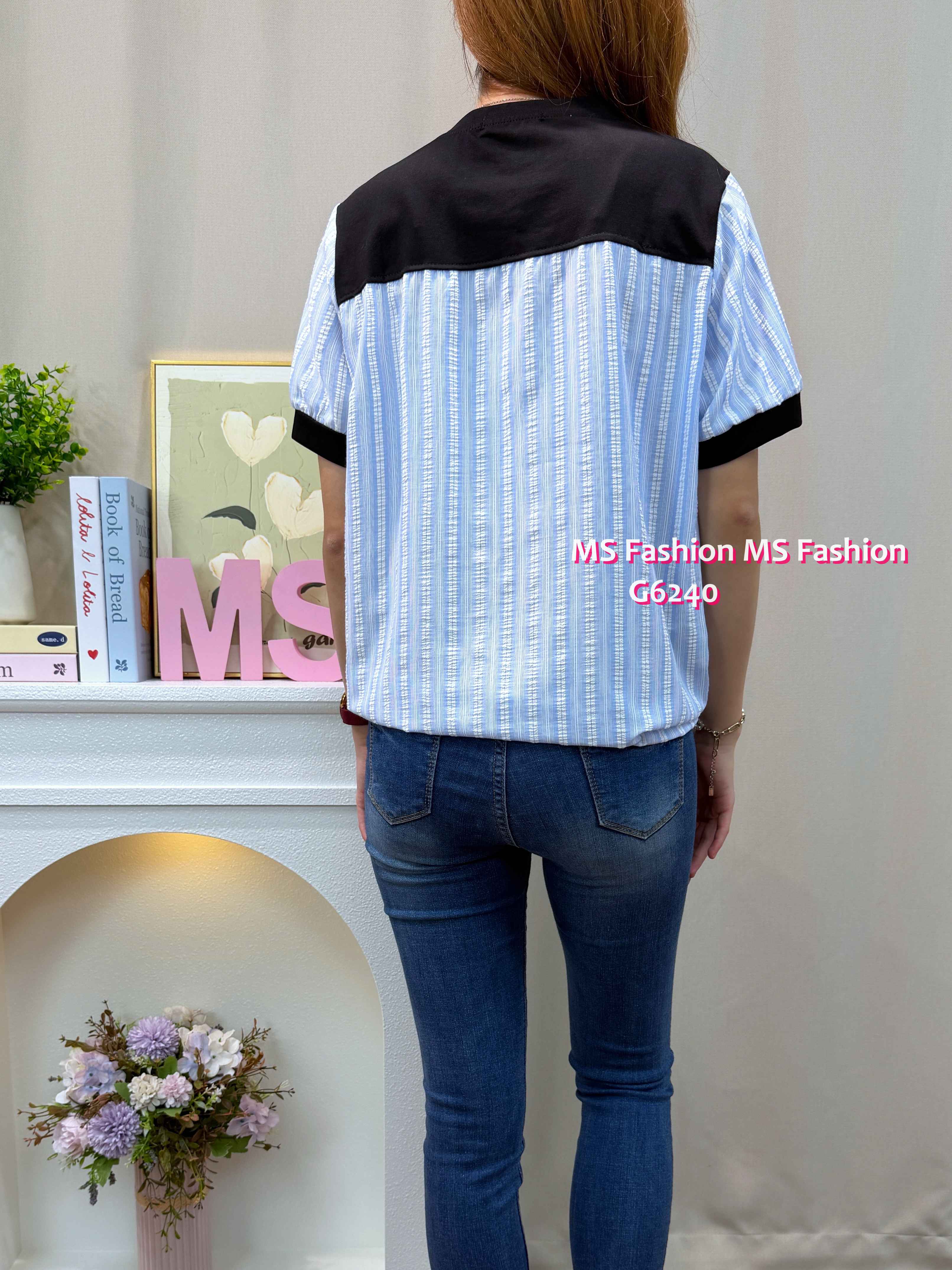G6240 拼條子pattern top