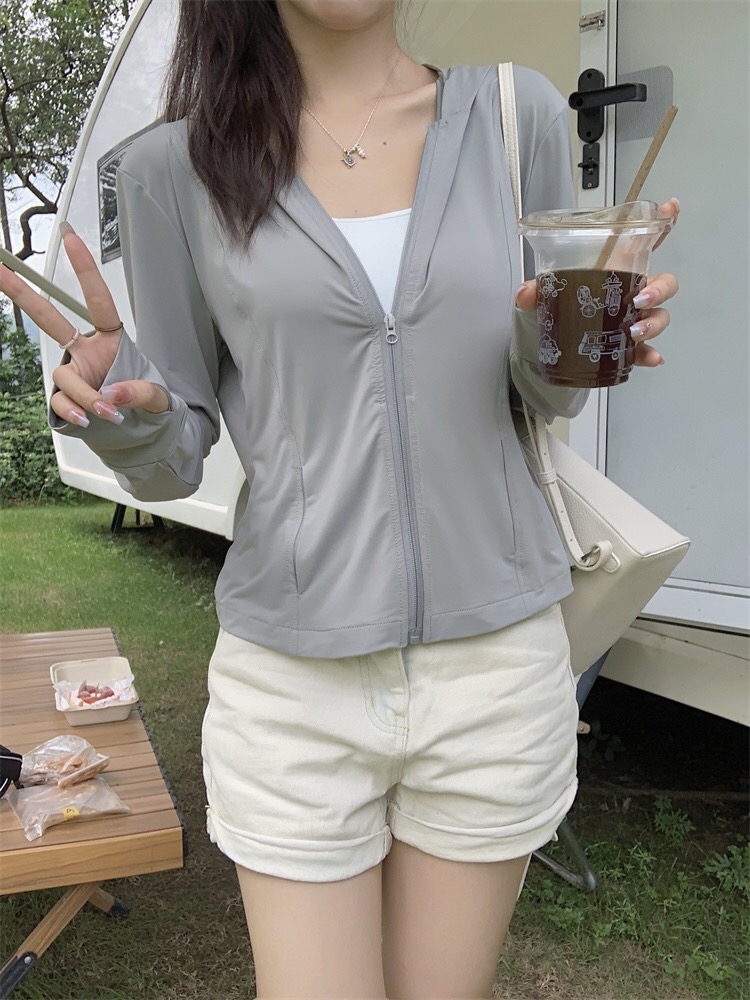 B121(0601) 韩系冰丝防晒休闲风前排拉链连衣帽4色瑜伽服外套上衣