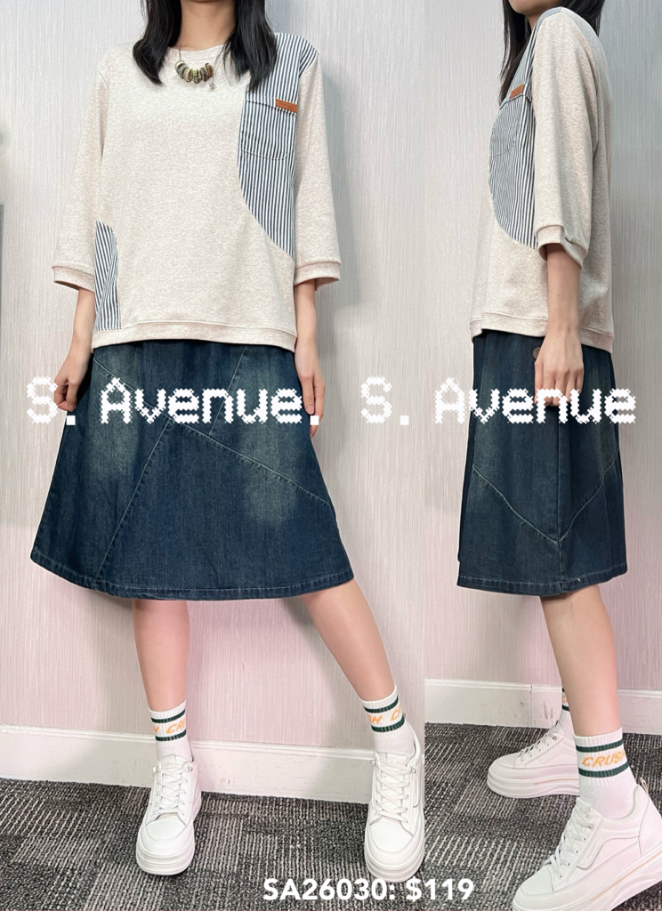 SA26030: 中袖拼直條簡約tee