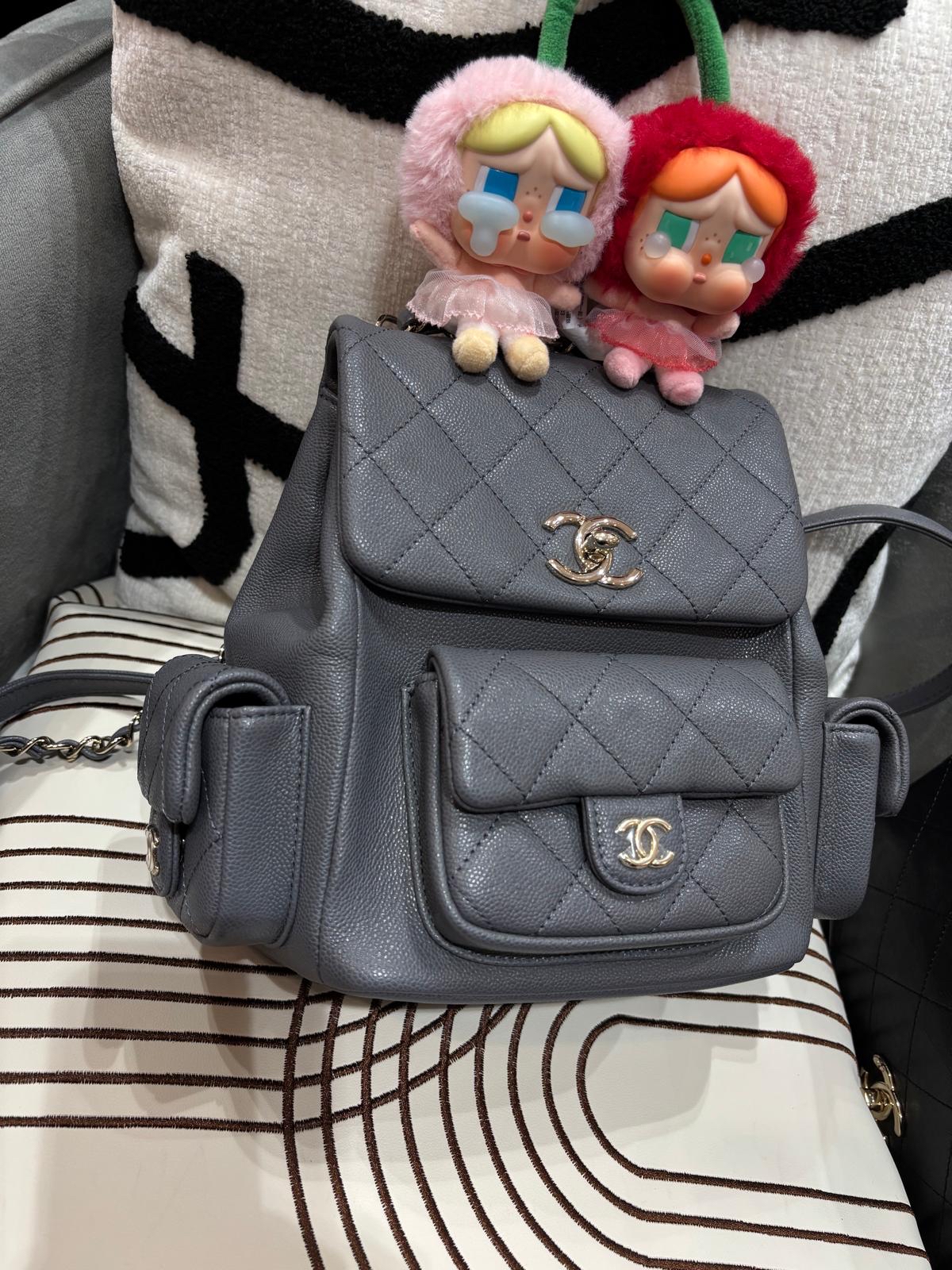 Chanel Duma Backpack AS4398 灰色荔枝牛皮 100%Authentic, 99%New ✅晶片✅Dust bag✅Box