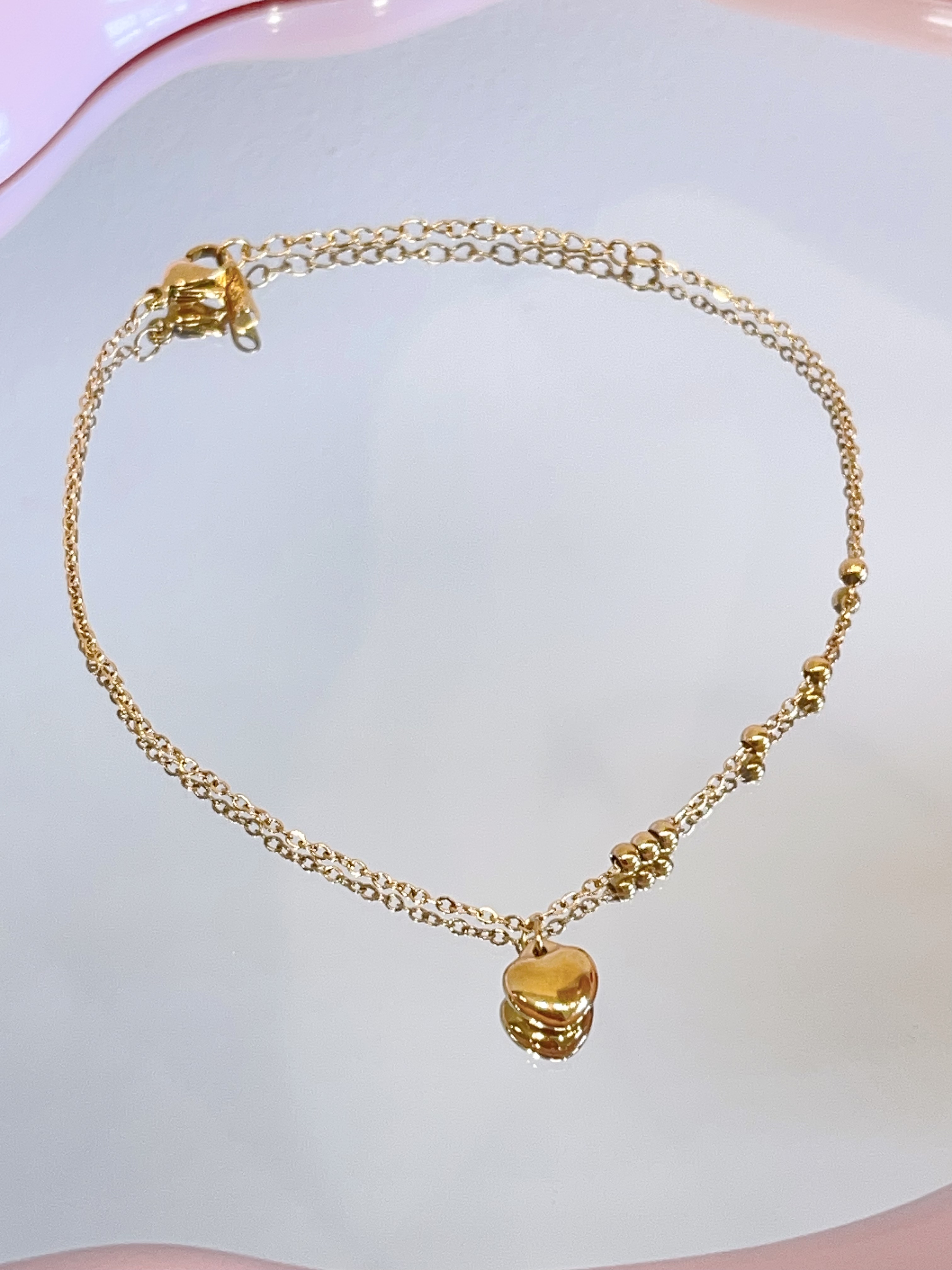 简约立体爱心钛钢脚链